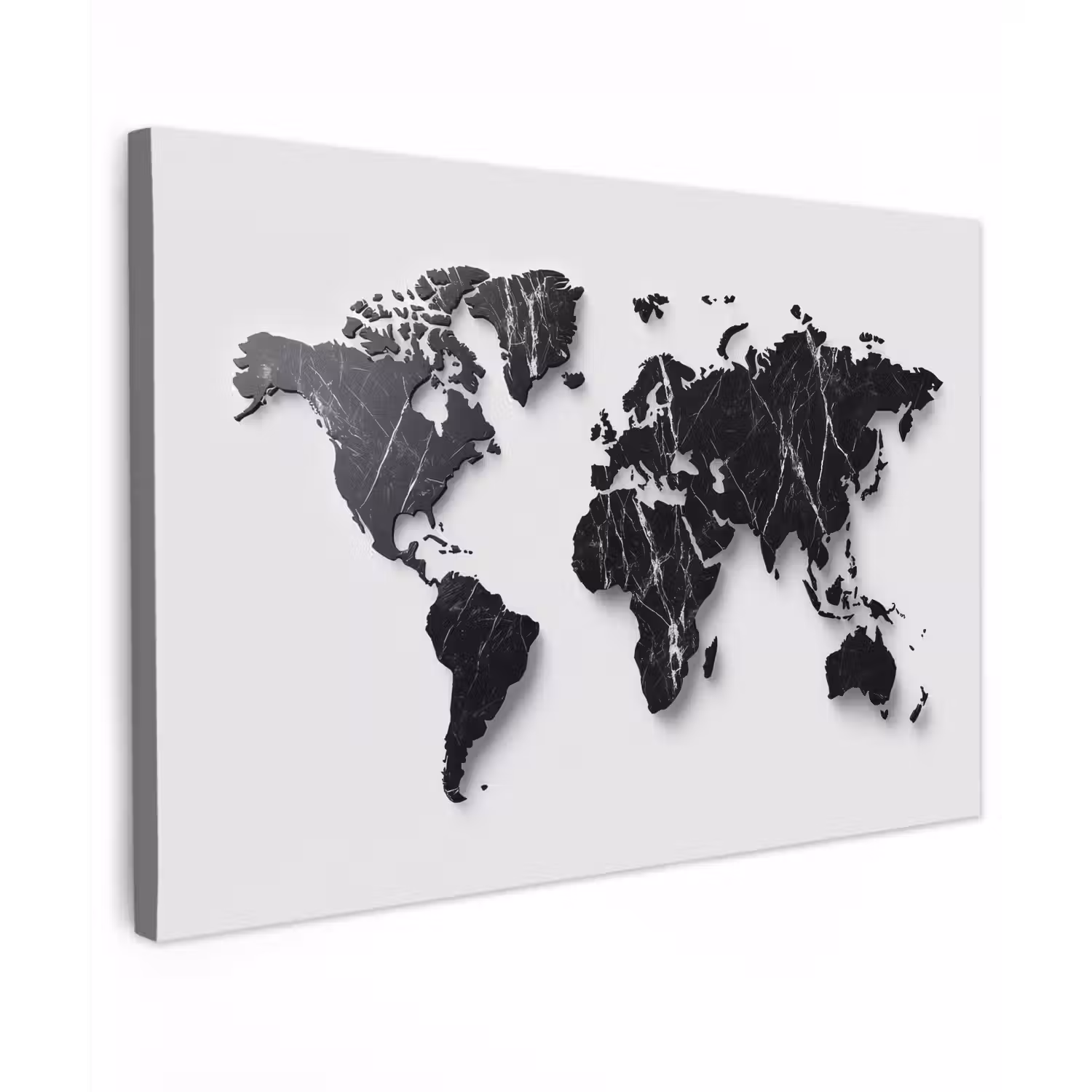 Wereldkaart - Zwart - Marmer - Elegant canvas 2cm klein -z3d