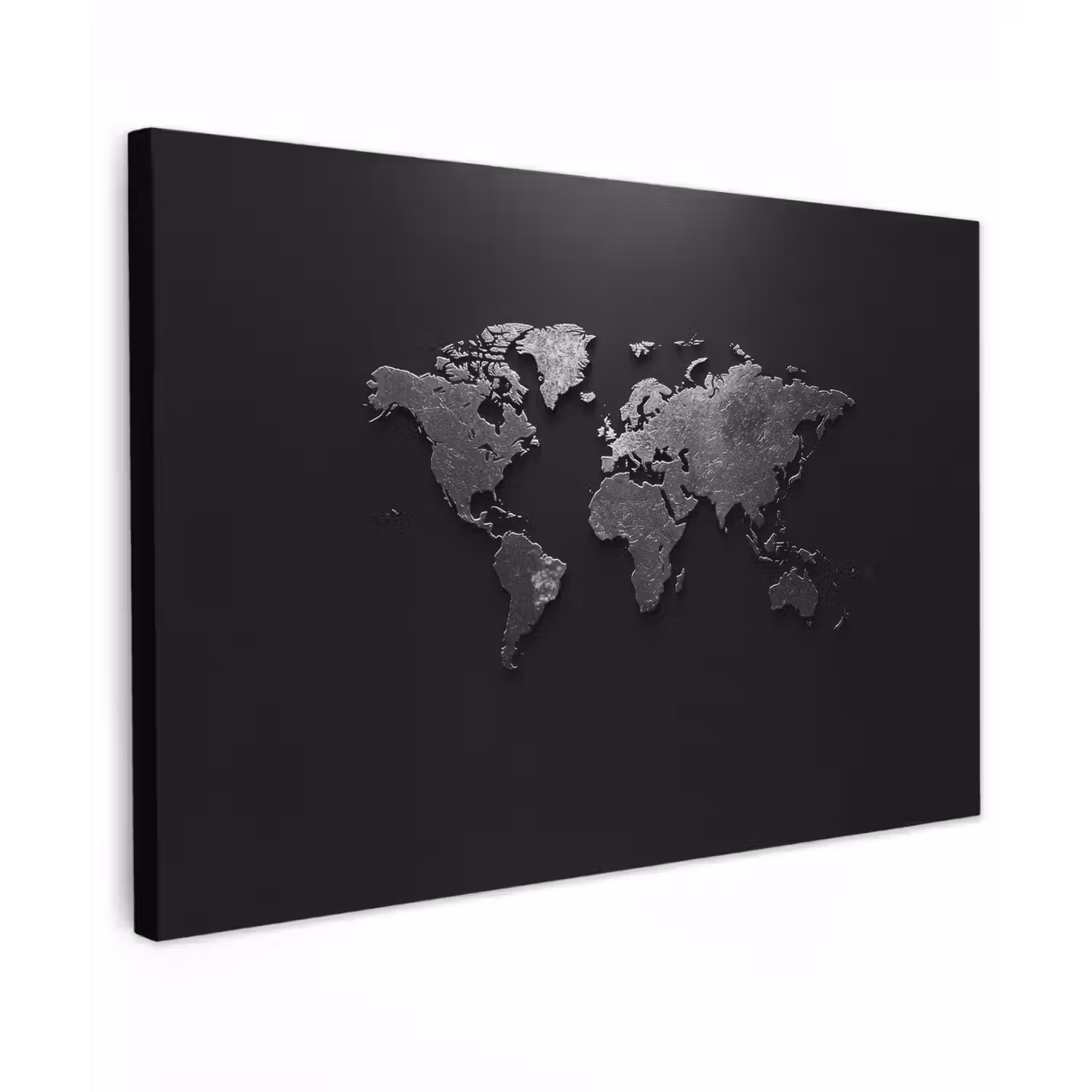 Wereldkaart - Zwart - Structuur canvas 2cm klein -z3d