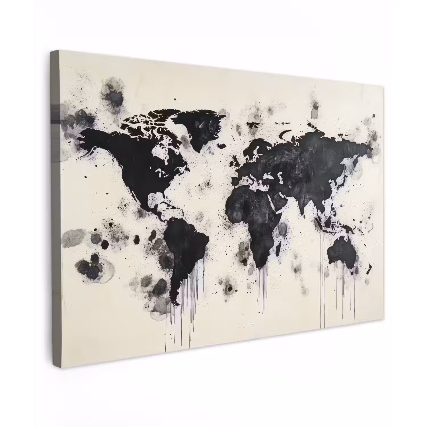 Wereldkaart - Zwart - Inkt canvas 2cm klein -z3d