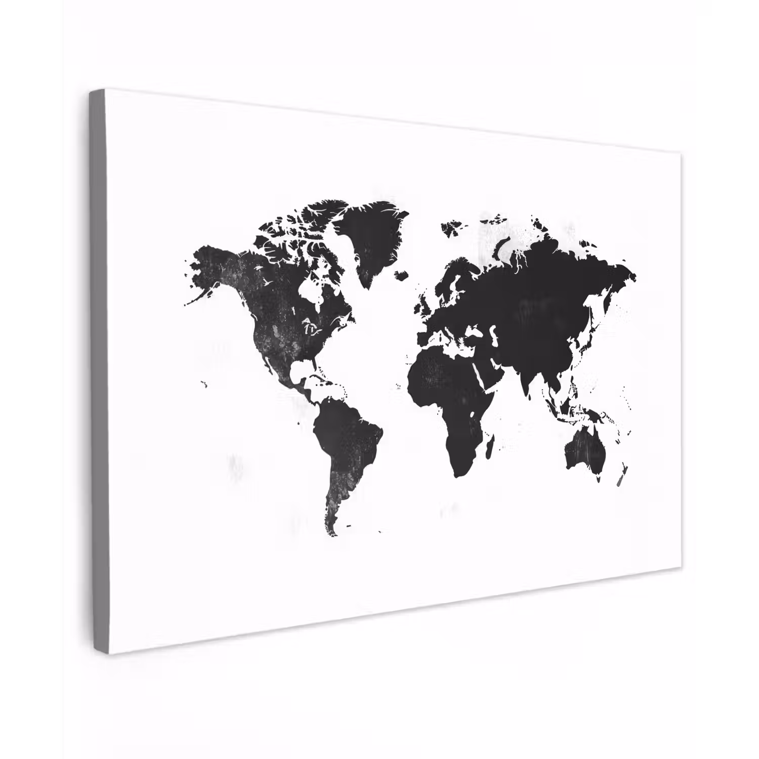 Wereldkaart - Zwart - Wit - Strak canvas 2cm klein -z3d