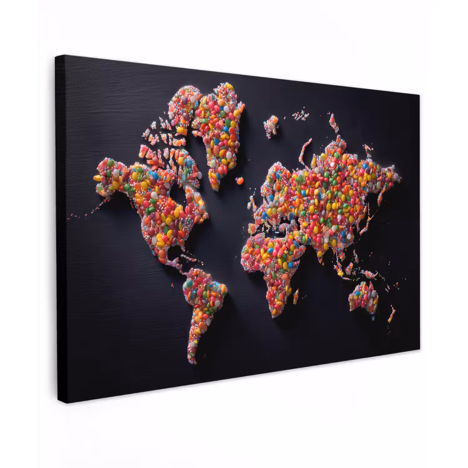 Wereldkaart - Snoepjes - Felle kleuren canvas 2cm klein -z3d