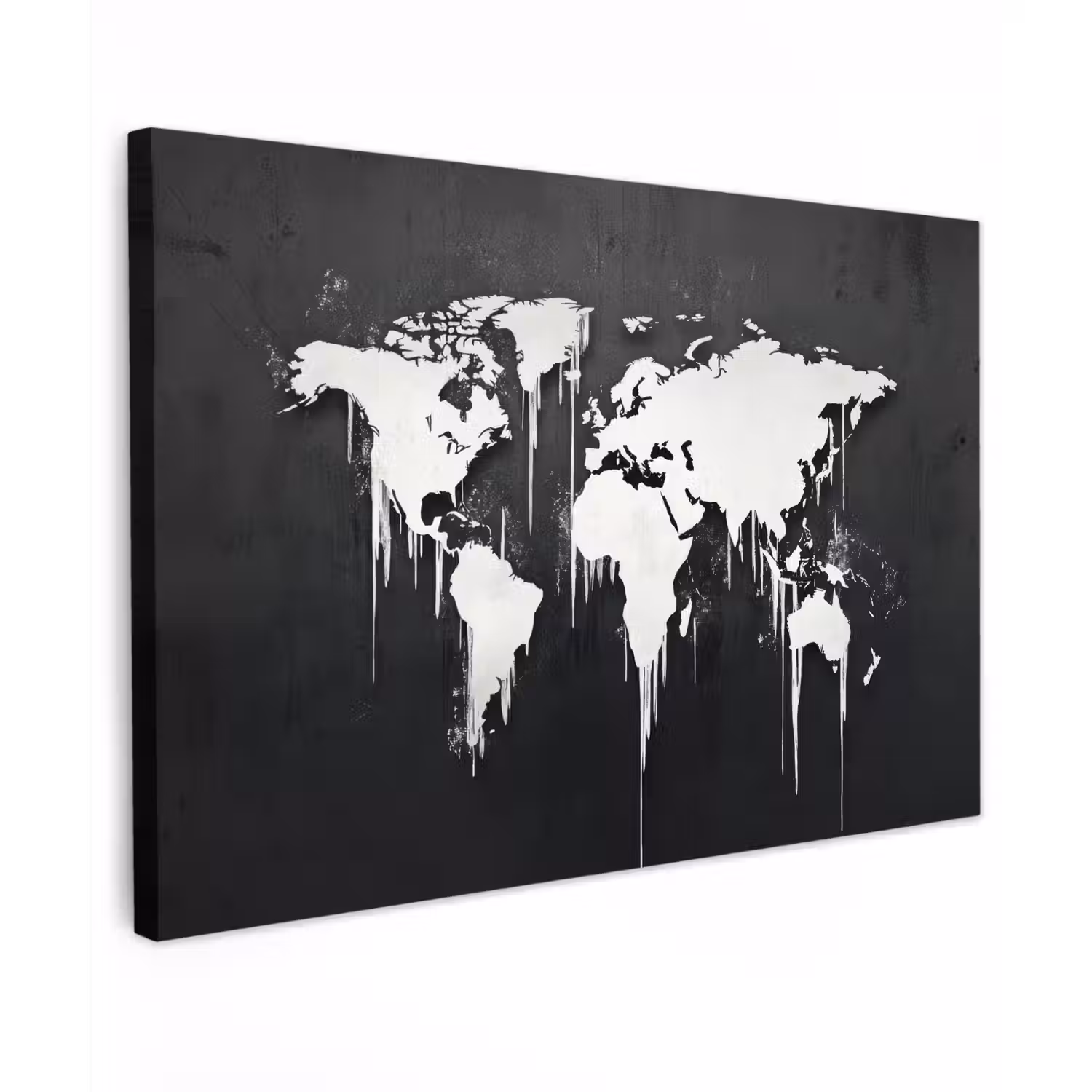 Wereldkaart - Inkt - Wit canvas 2cm klein -z3d