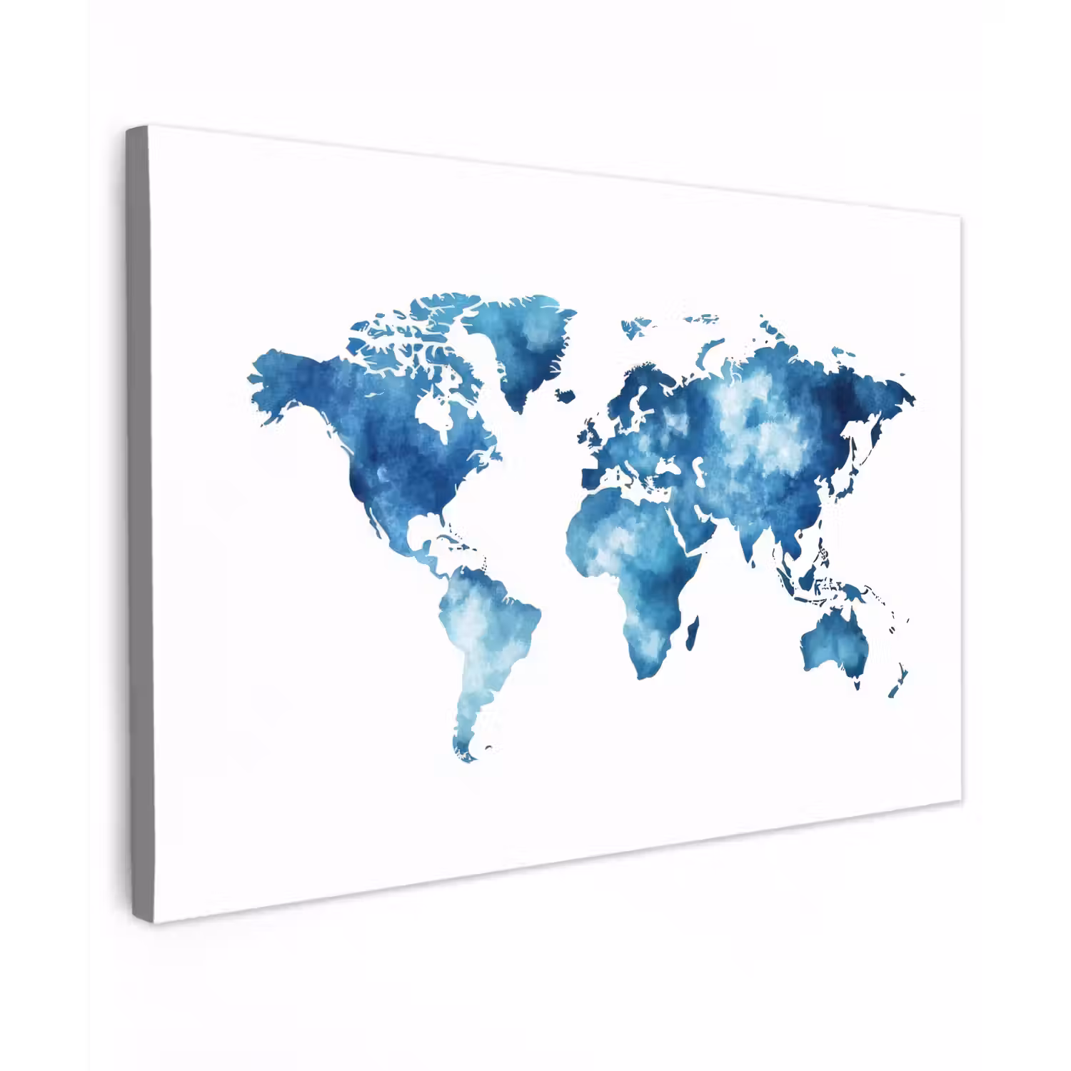 Wereldkaart - Inktwolken - Blauw canvas 2cm klein -z3d