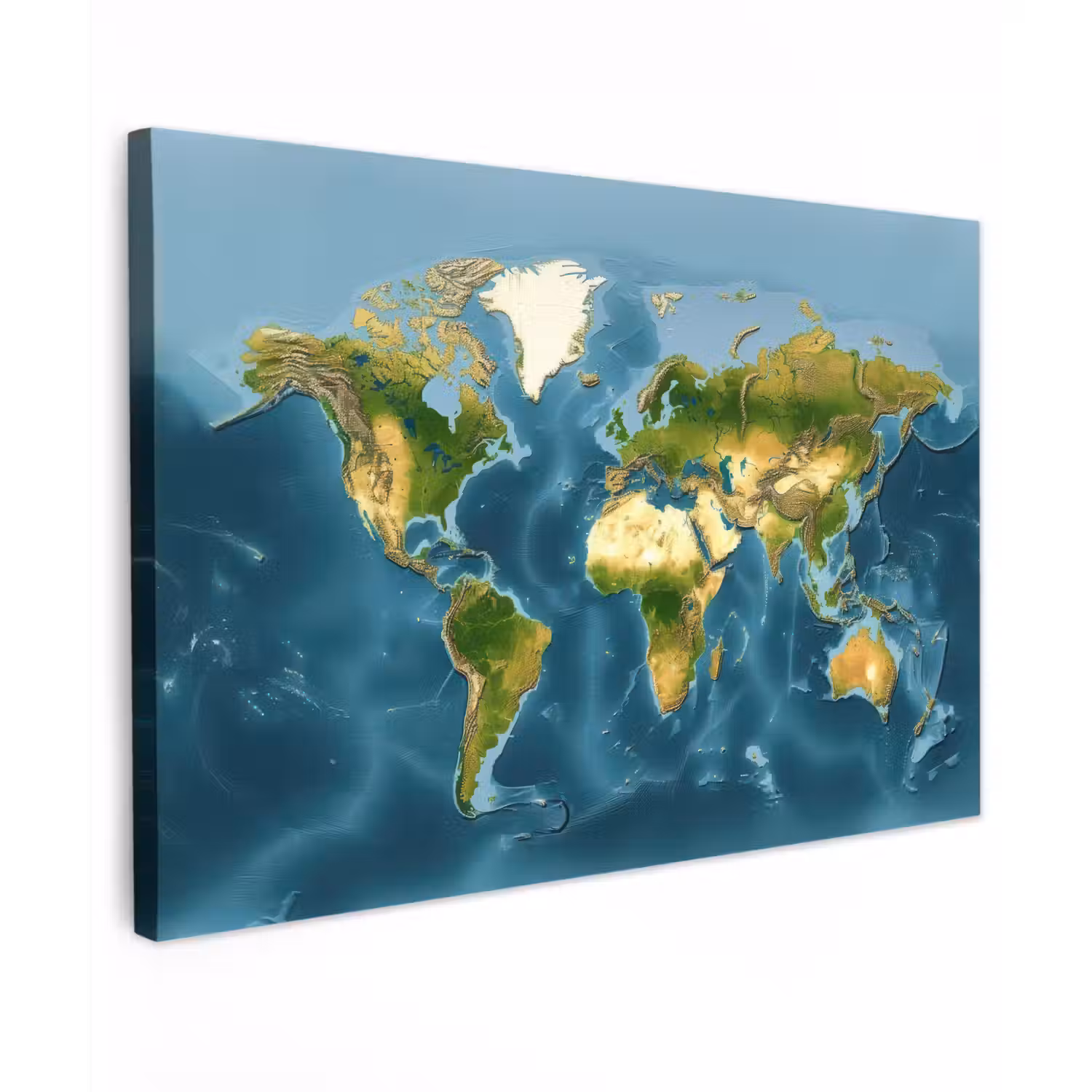 Wereldkaart - Topografisch reliëf canvas 2cm klein -z3d