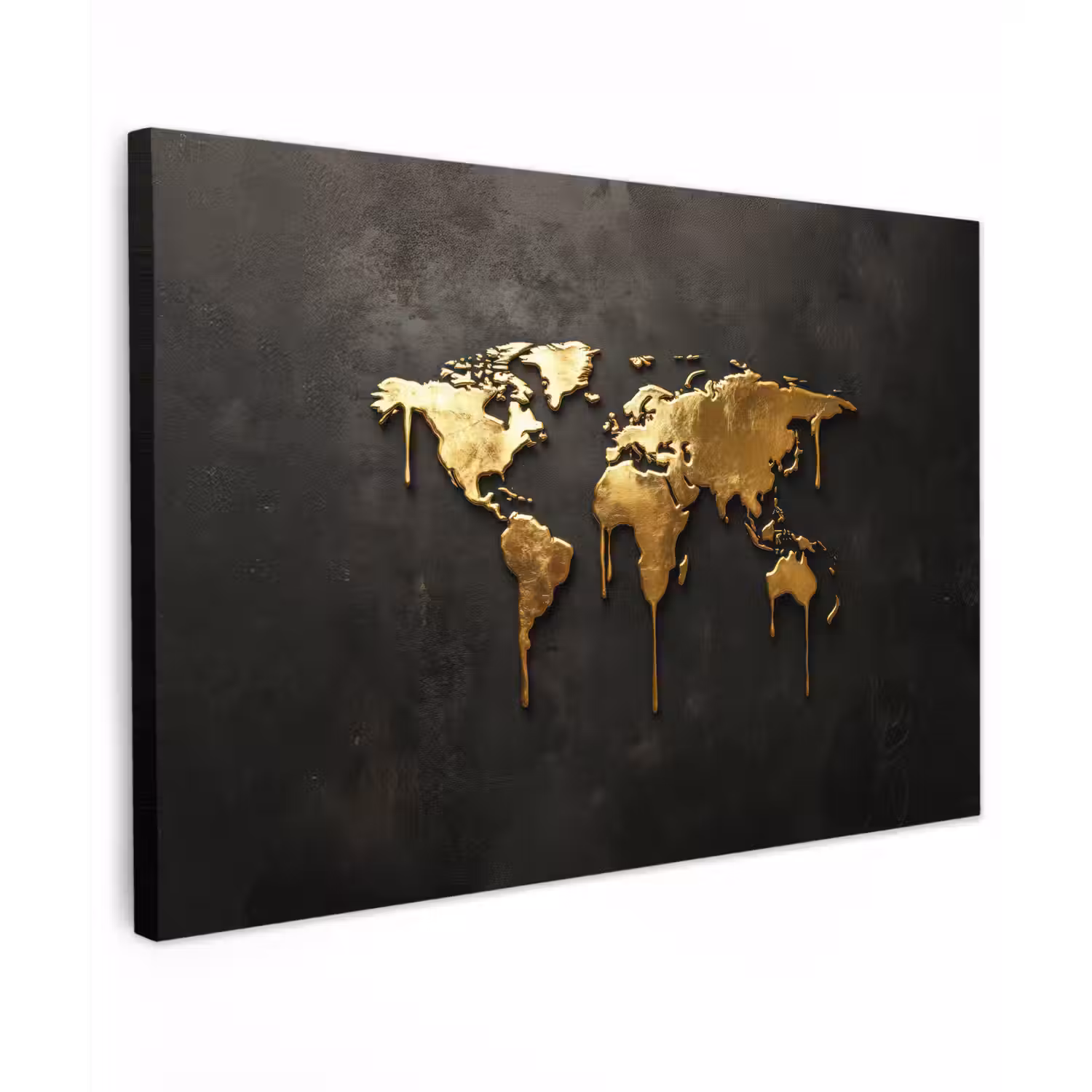 Wereldkaart - Druipende randen - Zwart canvas 2cm klein -z3d