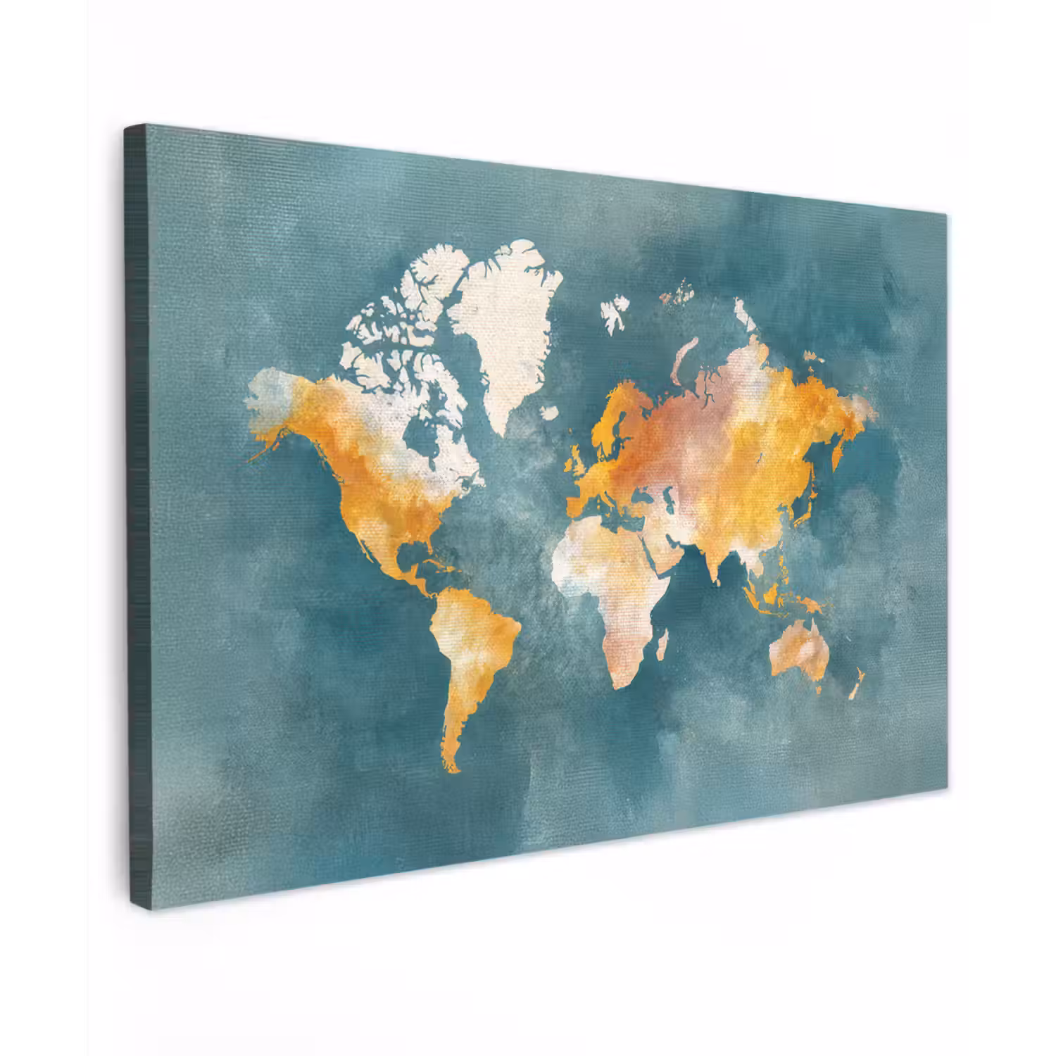 Wereldkaart - Verweerd - Blauw canvas 2cm klein -z3d