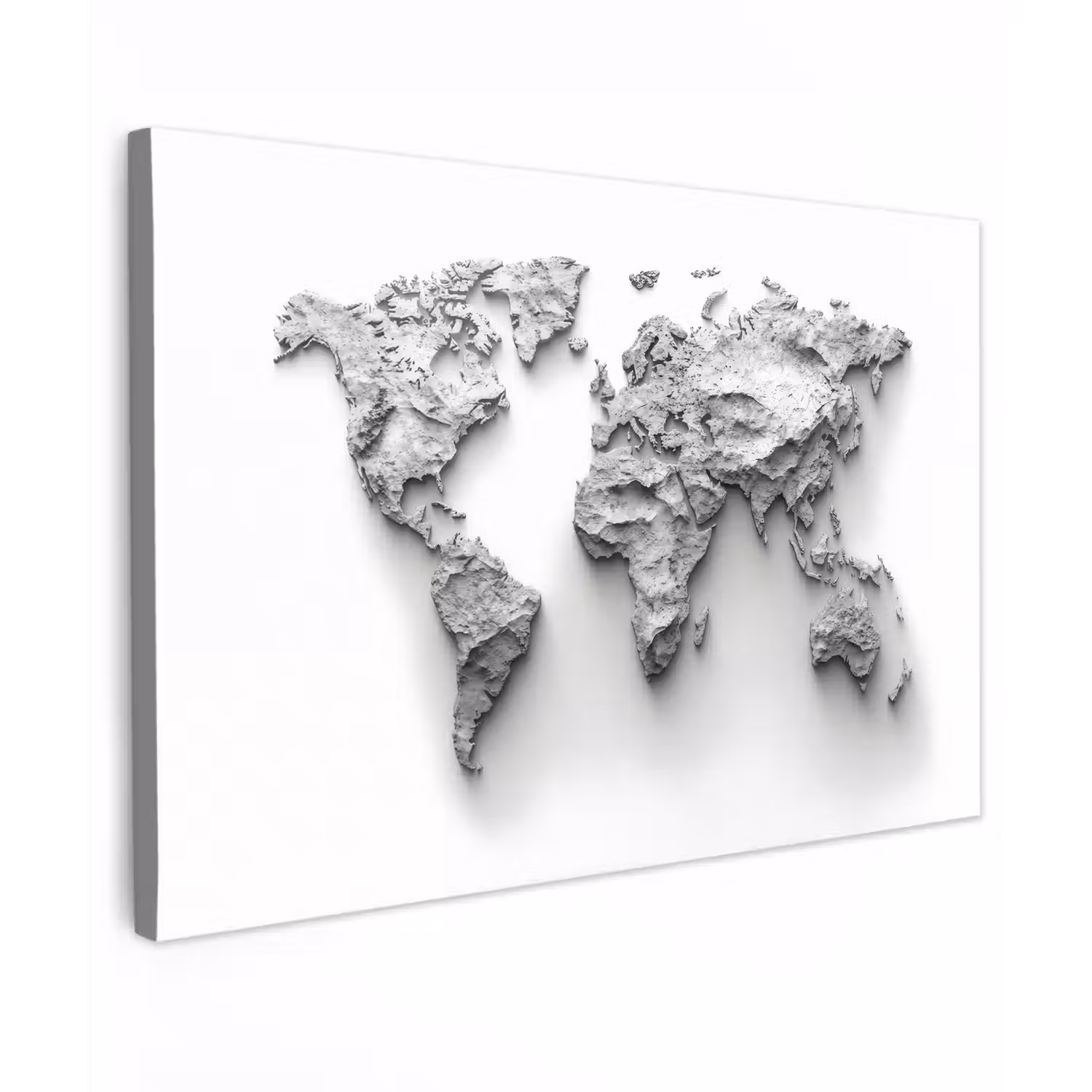 Wereldkaart - Wit - Betonstructuur canvas 2cm klein -z3d