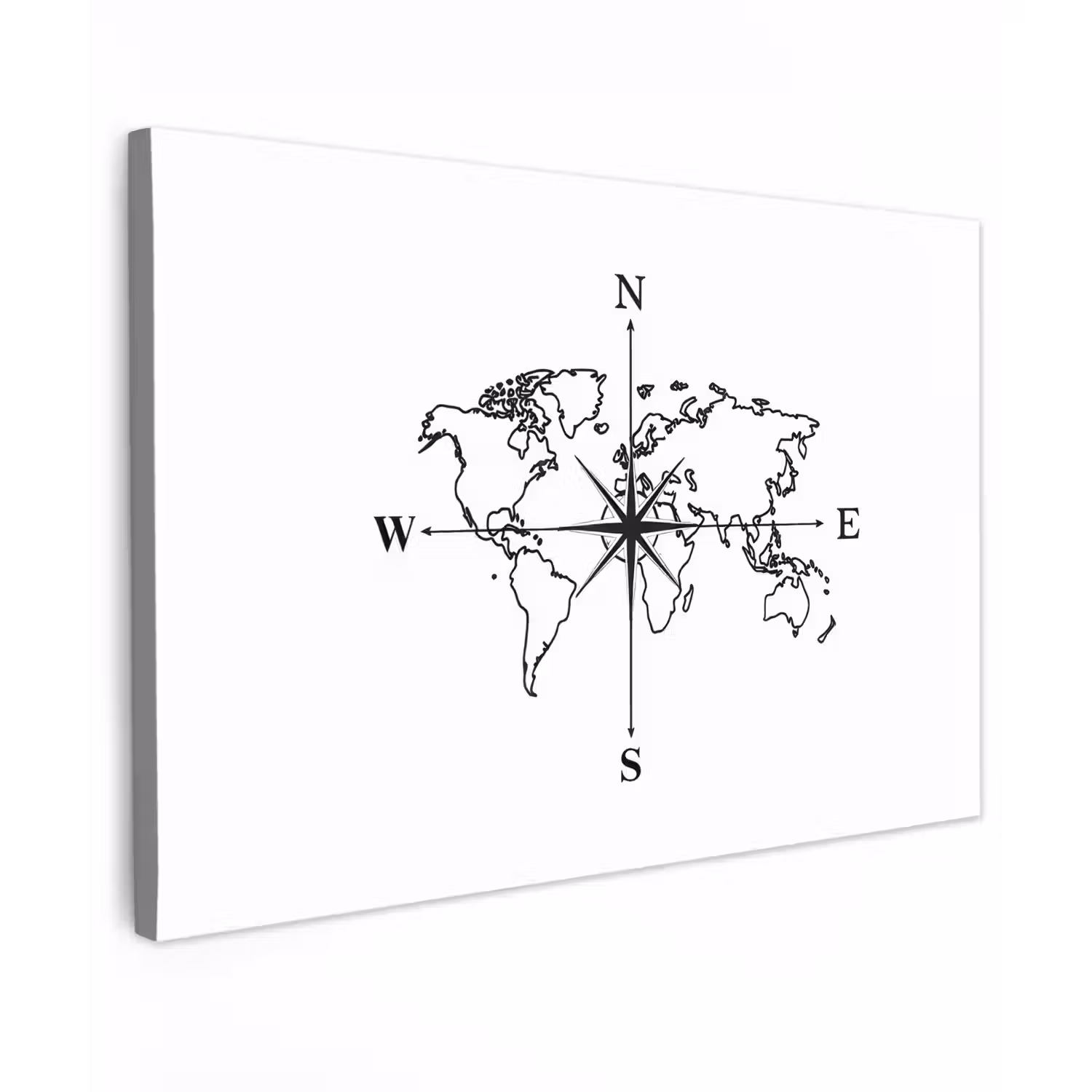 Wereldkaart - Windrichtingen - Kompas canvas 2cm klein -z3d