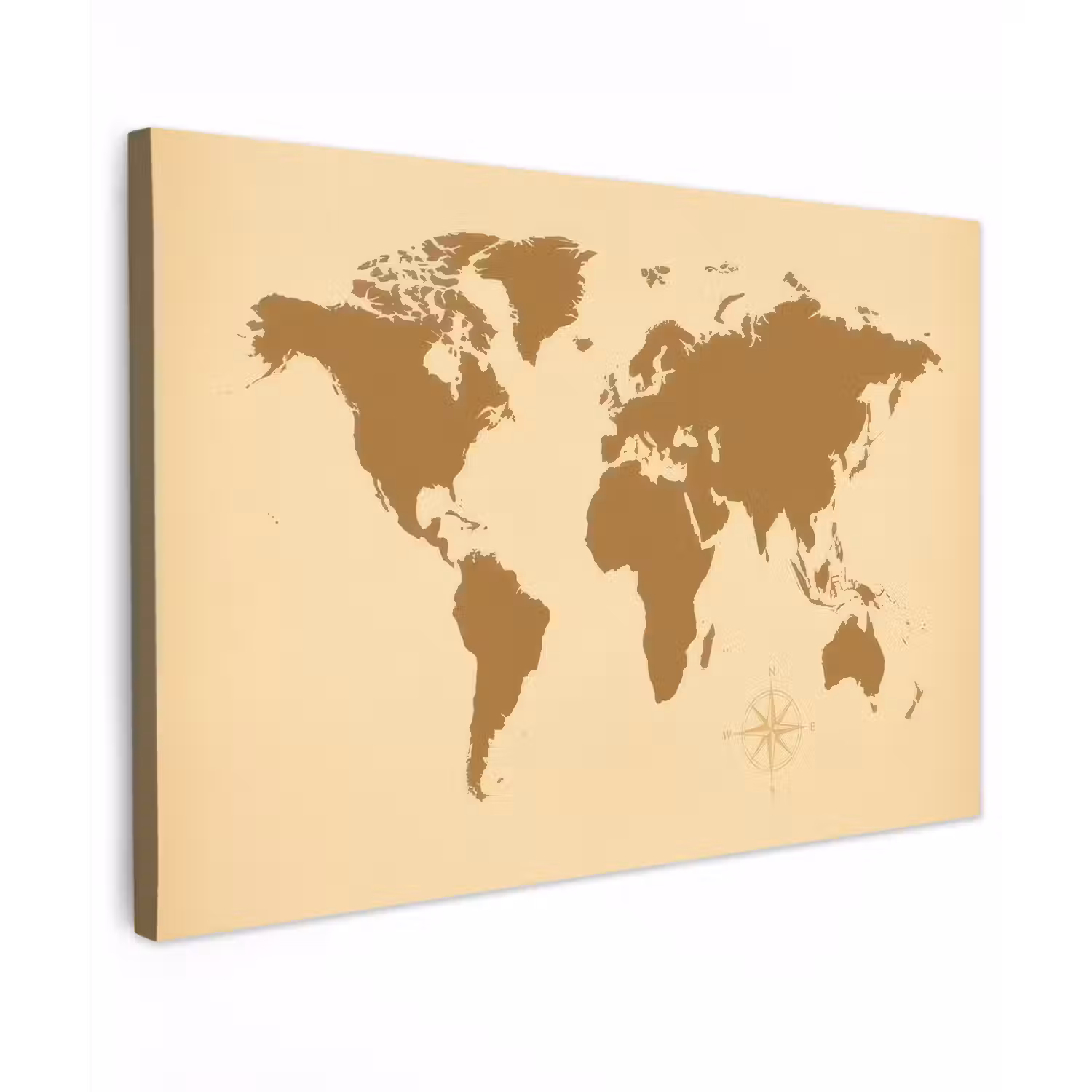 Wereldkaart -Windroos - Bruin canvas 2cm klein -z3d