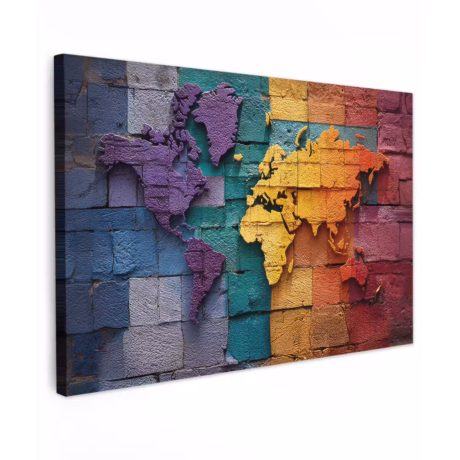 Wereldkaart - Bakstenen - Regenboog canvas 2cm klein -z3d