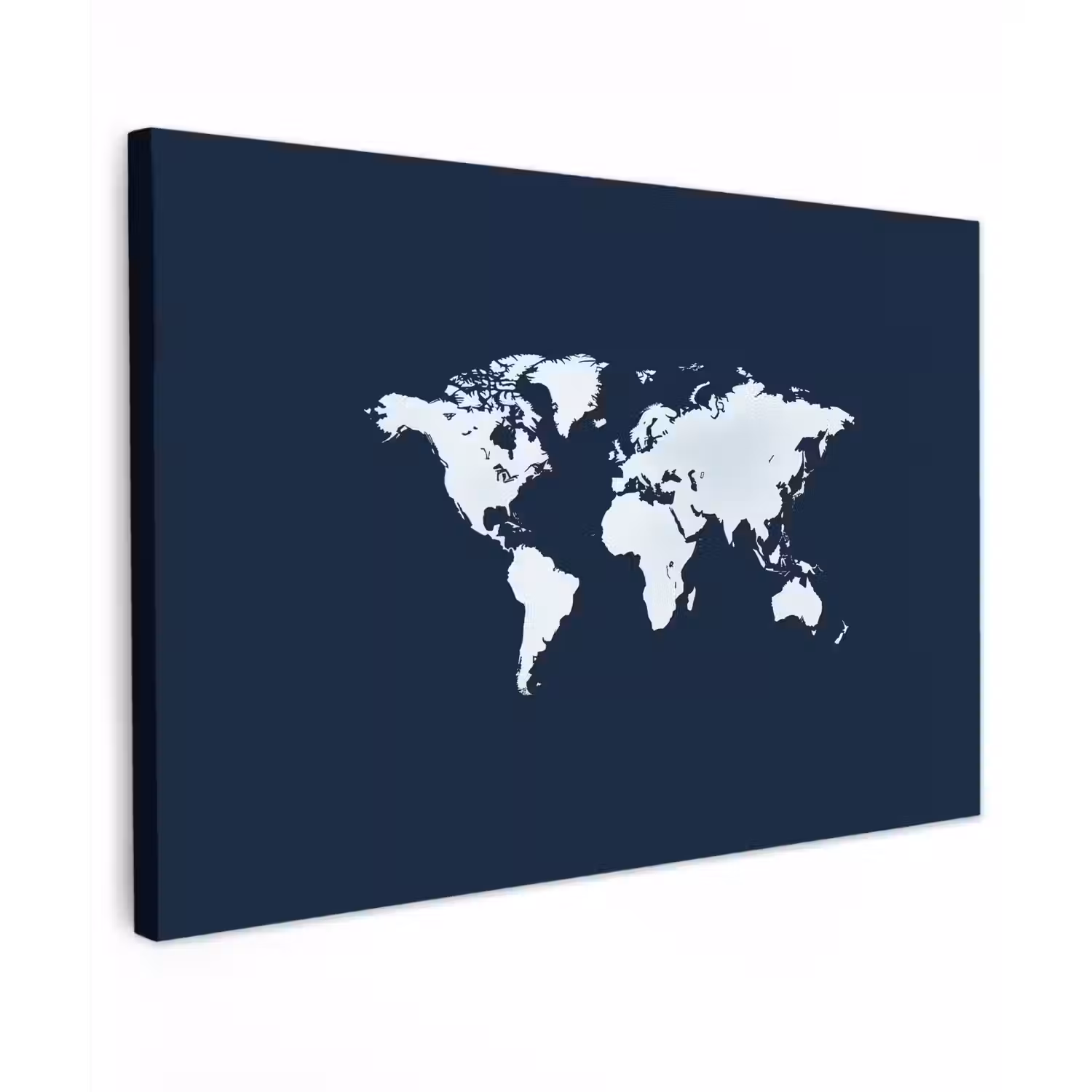 Wereldkaard - Blauw - Contrast canvas 2cm klein -z3d