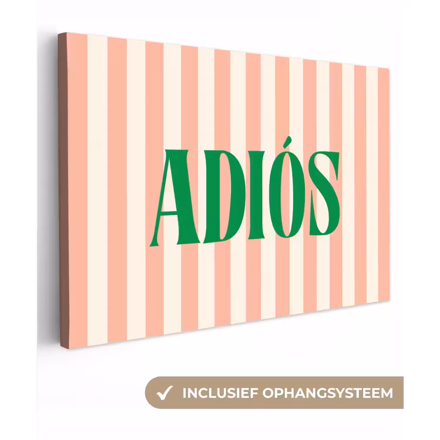 Zachtroze - Groen - Strepen - Adiós canvas 2cm klein -3d