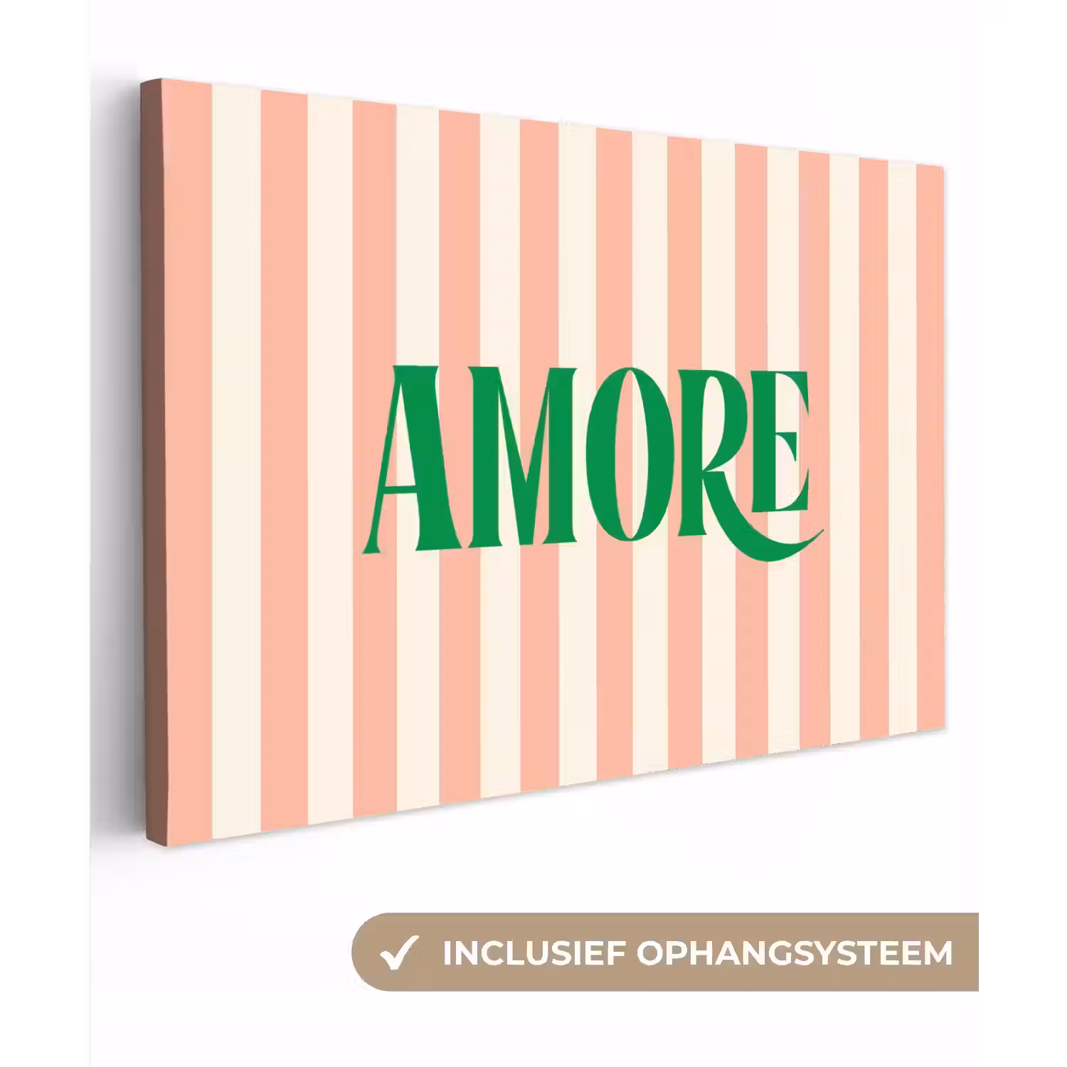 Zachtroze - Groen- Strepen - Amore canvas 2cm klein -3d