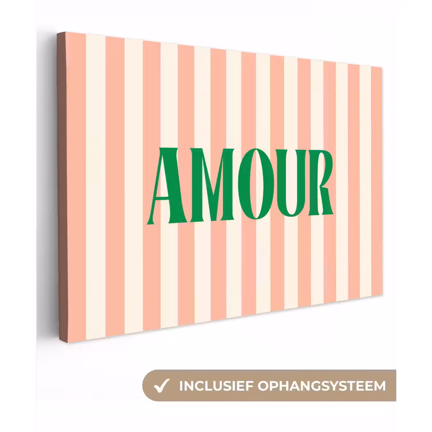 Zachtroze - Groen - Strepen - Amour canvas 2cm klein -3d