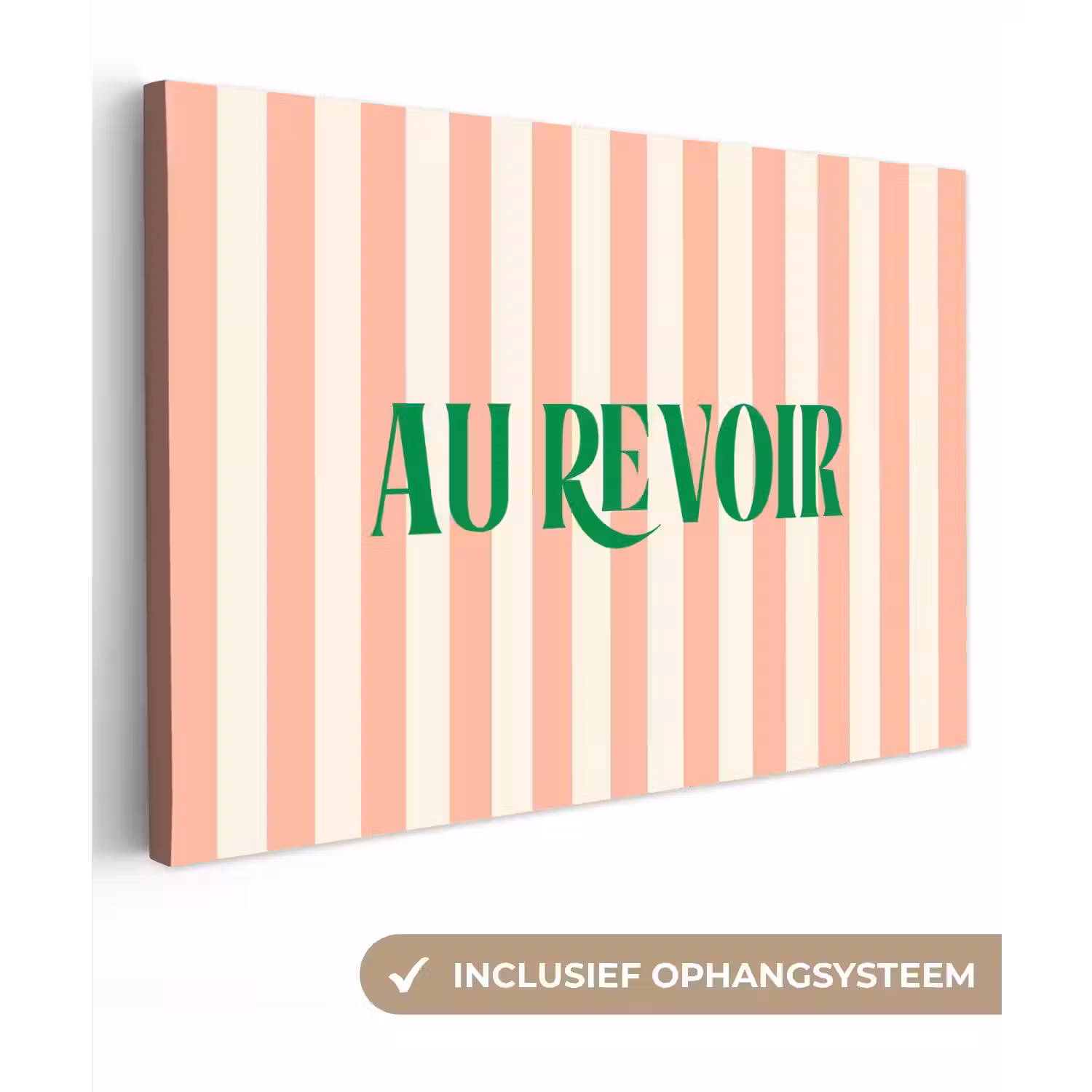 Zachtroze - Groen- Strepen - Au Revoir canvas 2cm klein -3d