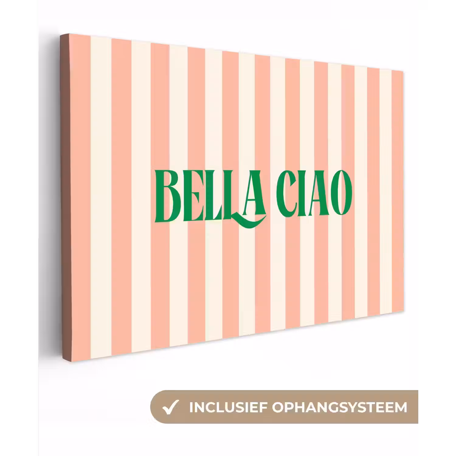 Zachtroze - Groen- Strepen - Bella Ciao canvas 2cm klein -3d
