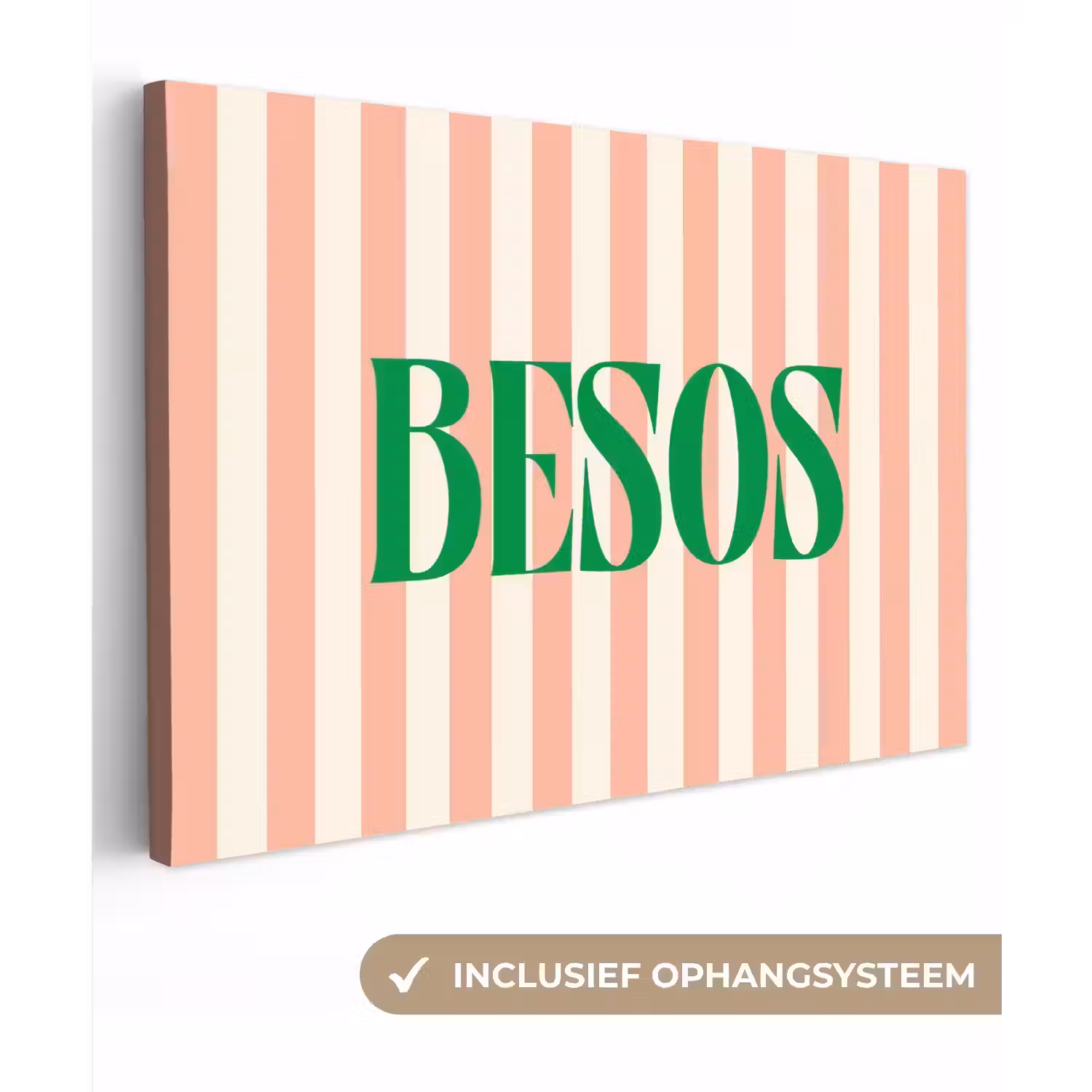 Zachtroze - Groen- Strepen - Besos canvas 2cm klein -3d