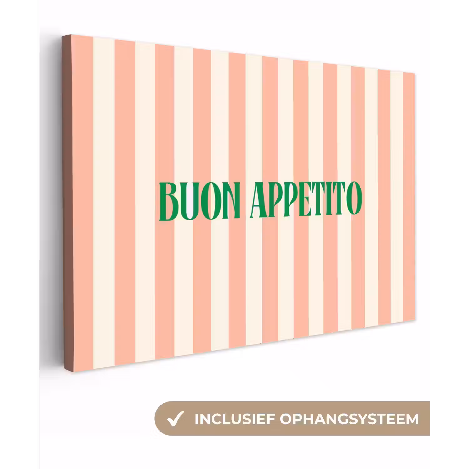 Zachtroze - Groen - Strepen - Buon Appetito canvas 2cm klein -3d