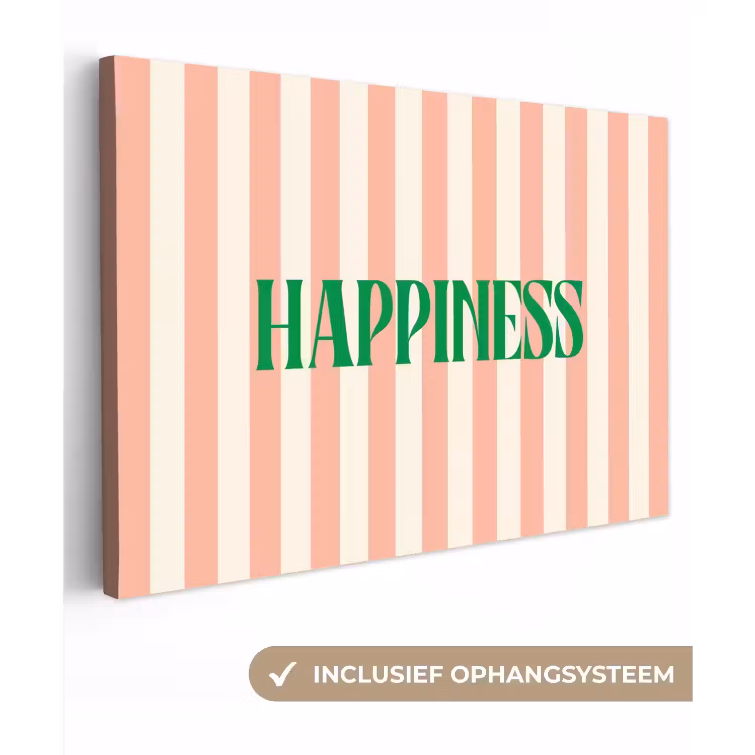 Zachtroze - Groen - Strepen - Happiness canvas 2cm klein -3d