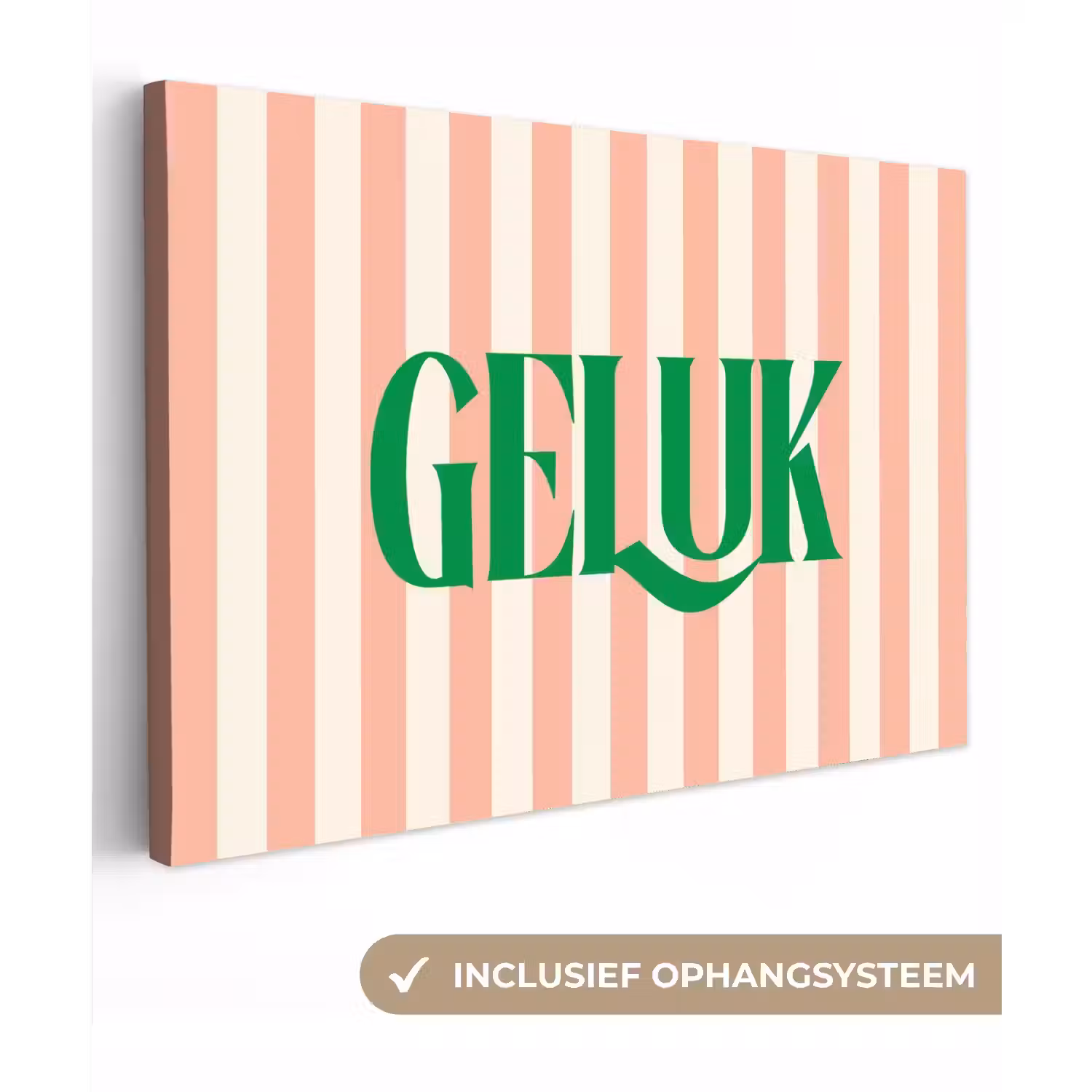 Zachtroze - Groen - Strepen - Geluk canvas 2cm klein -3d