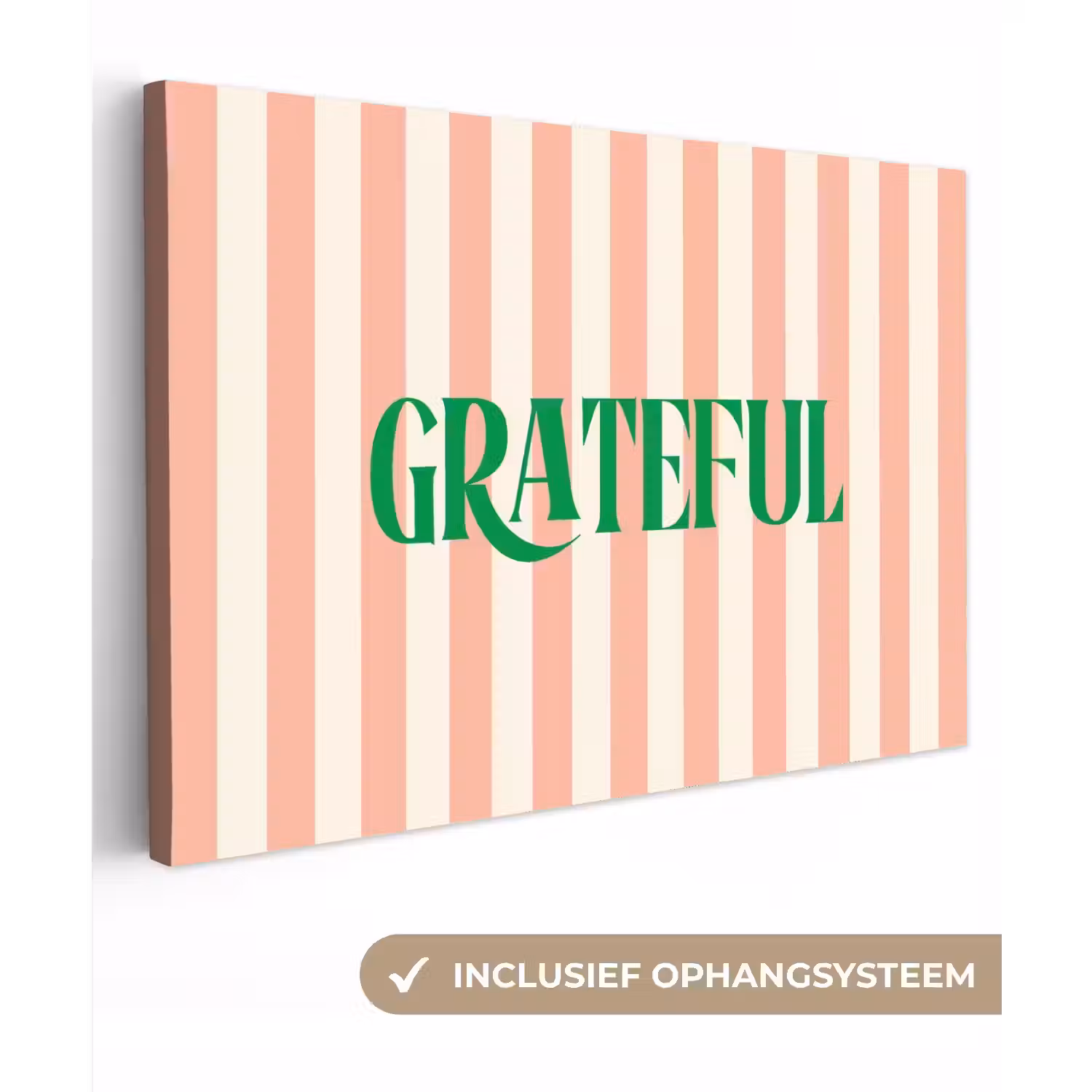 Zachtroze - Groen - Strepen - Grateful canvas 2cm klein -3d