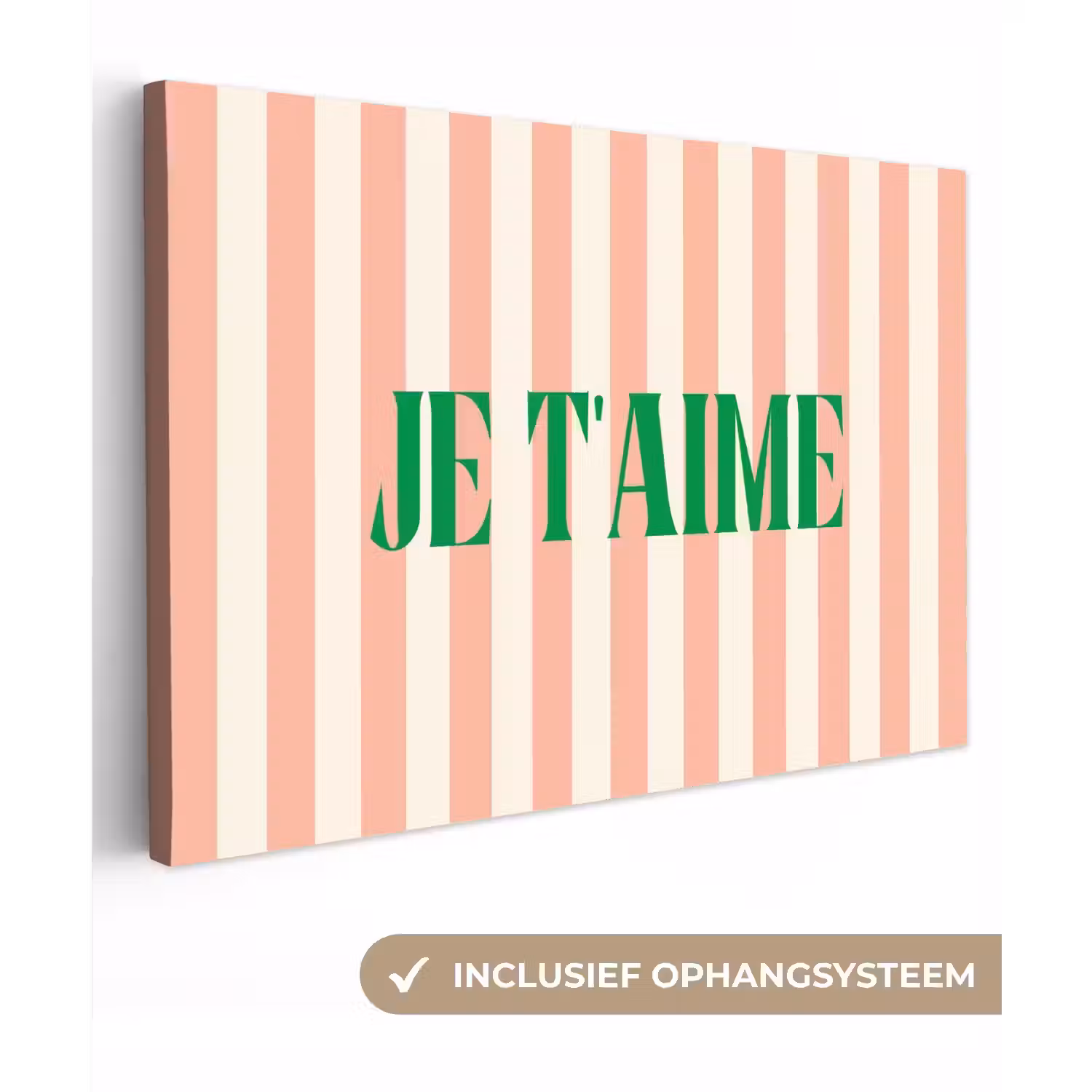 Zachtroze - Groen - Strepen - Je t'aime canvas 2cm klein -3d