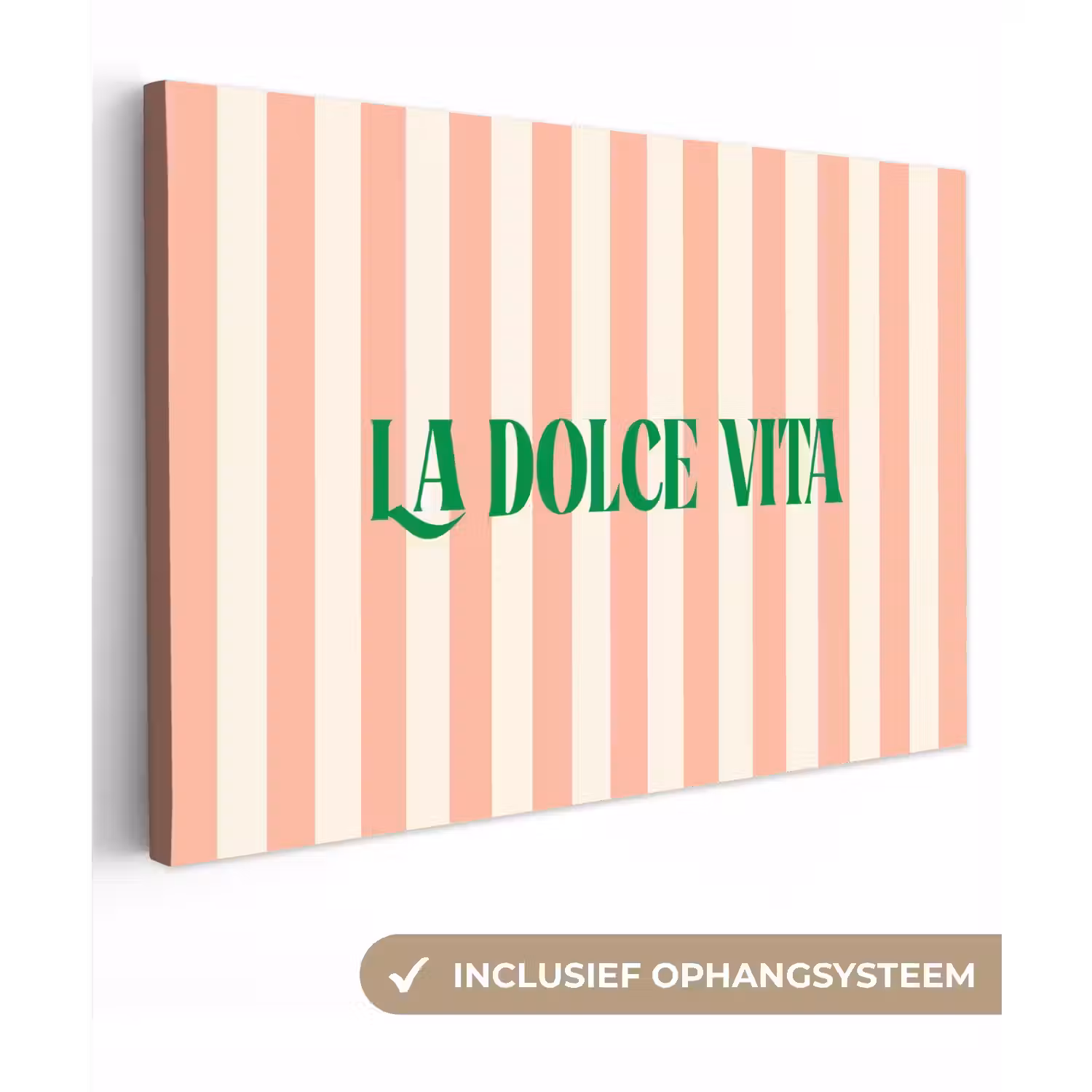 Zachtroze - Groen - Strepen - La Dolce Vita canvas 2cm klein -3d