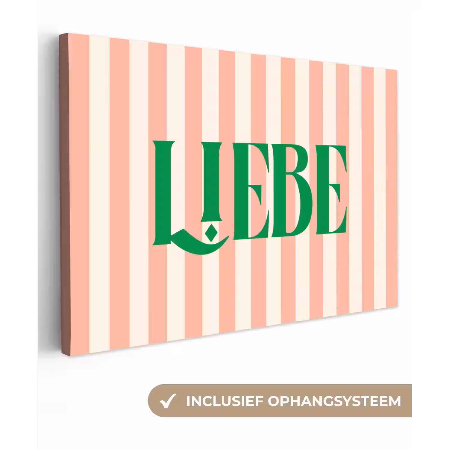 Zachtroze - Groen - Strepen - Liebe canvas 2cm klein -3d