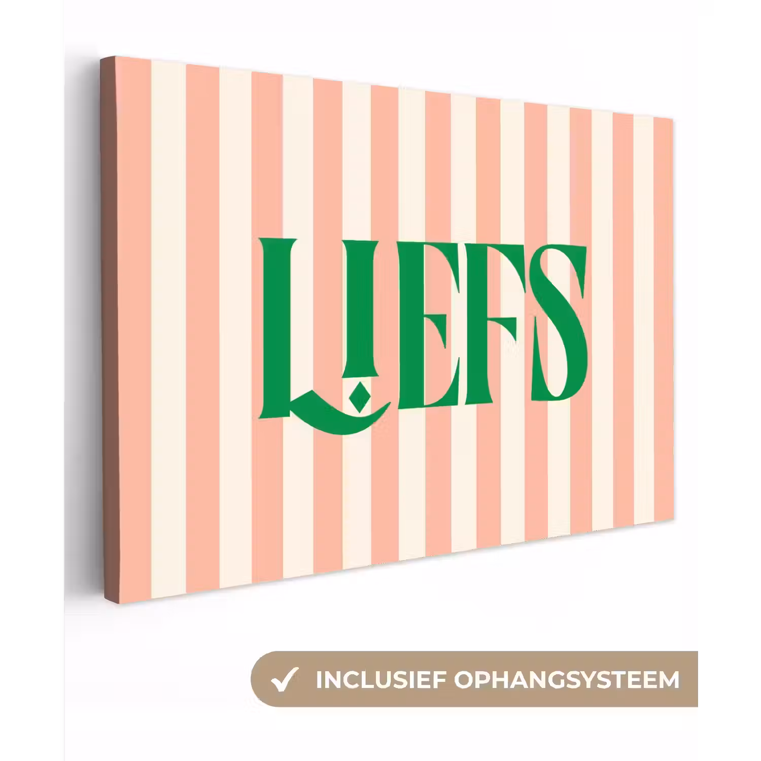 Zachtroze - Groen - Strepen - Liefs canvas 2cm klein -3d