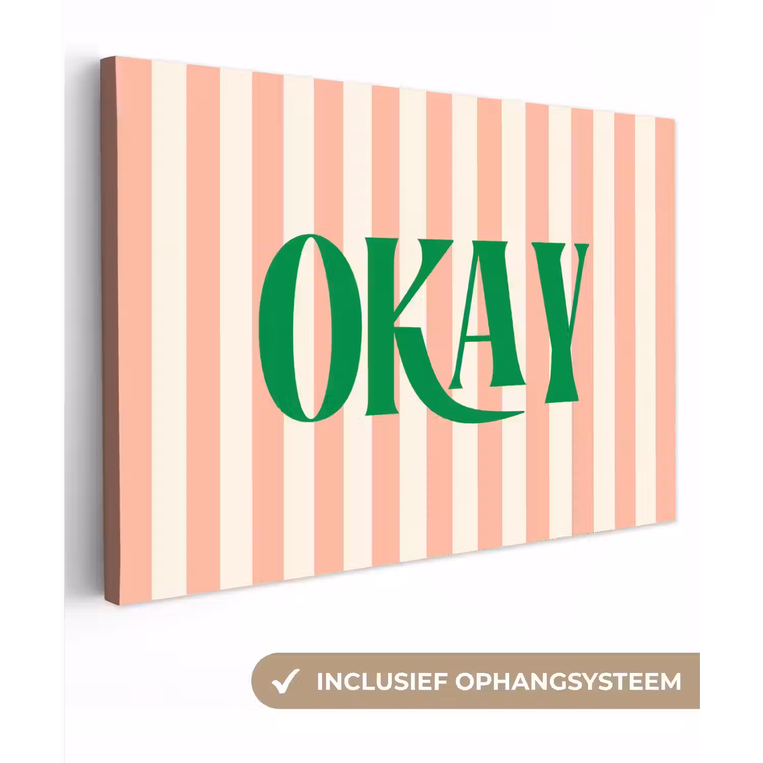 Zachtroze - Groen - Strepen - Okay canvas 2cm klein -3d