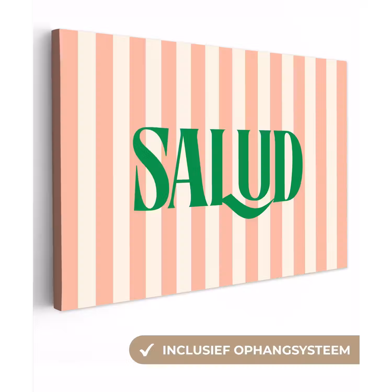 Zachtroze - Groen - Strepen - Salud canvas 2cm klein -3d