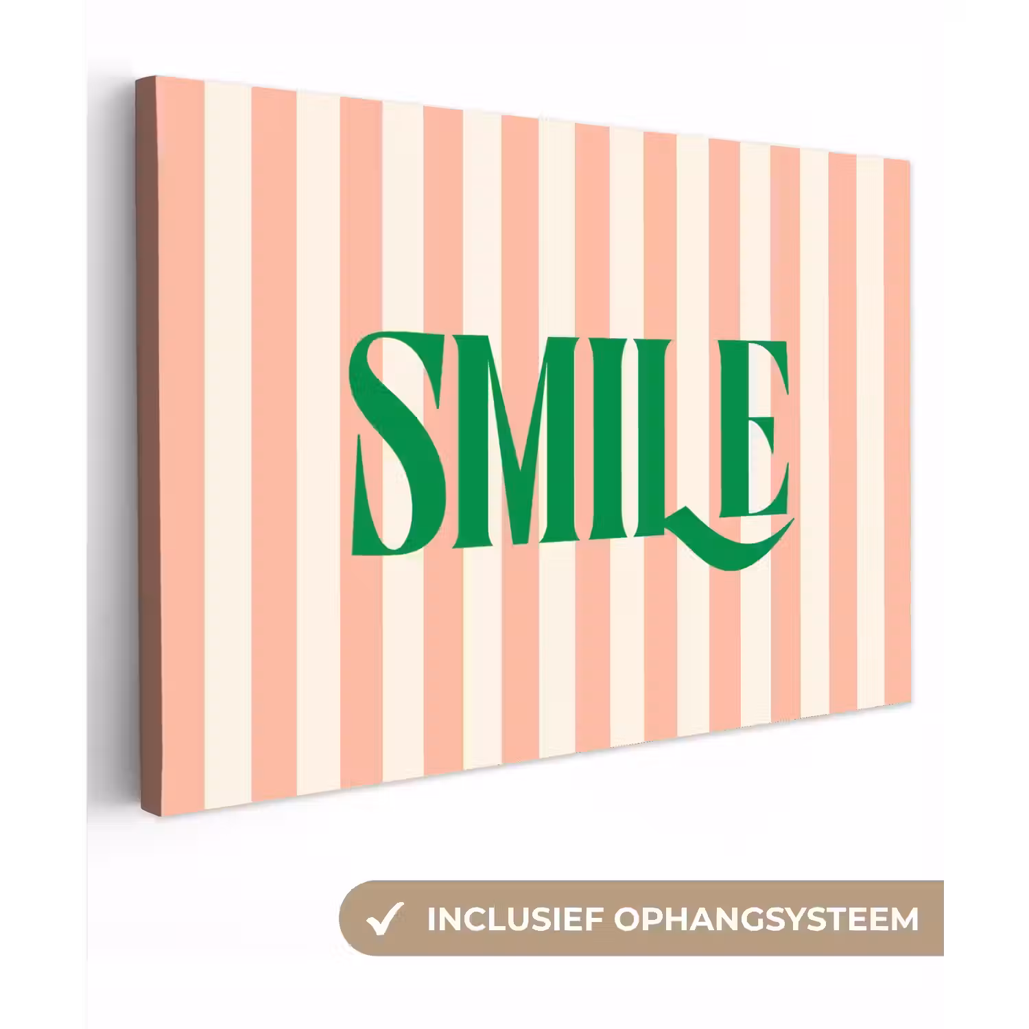 Zachtroze - Groen - Strepen - Smile canvas 2cm klein -3d