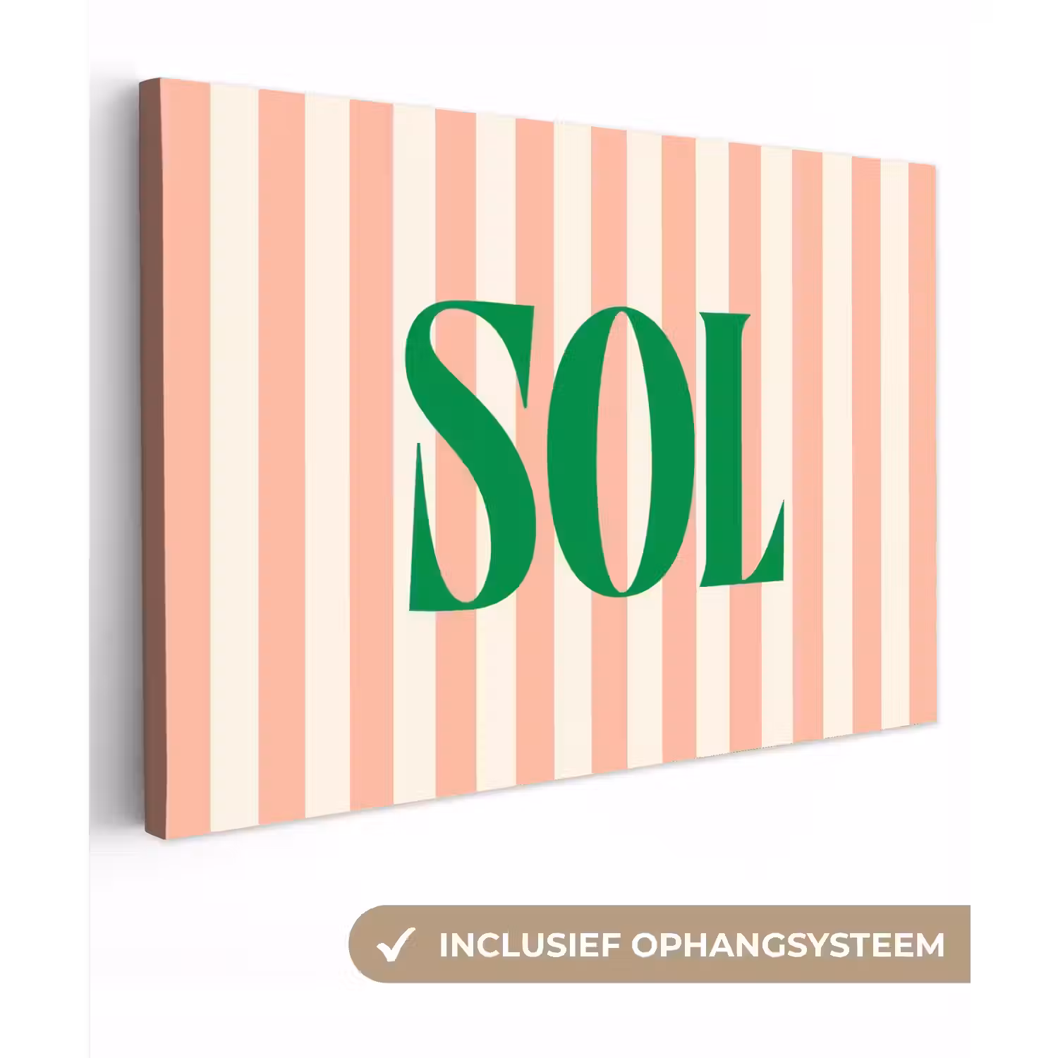 Zachtroze - Groen - Strepen - Sol canvas 2cm klein -3d