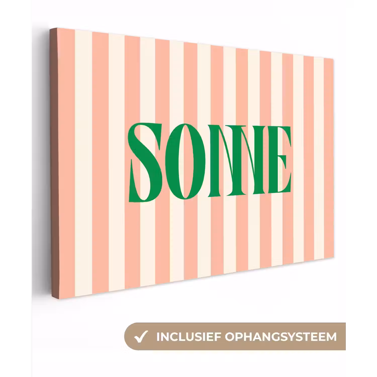 Zachtroze - Groen - Strepen - Sonne canvas 2cm klein -3d