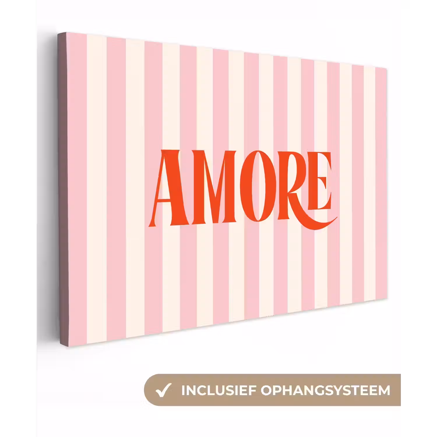 Zachtroze - Rood - Strepen - Amore canvas 2cm klein -3d