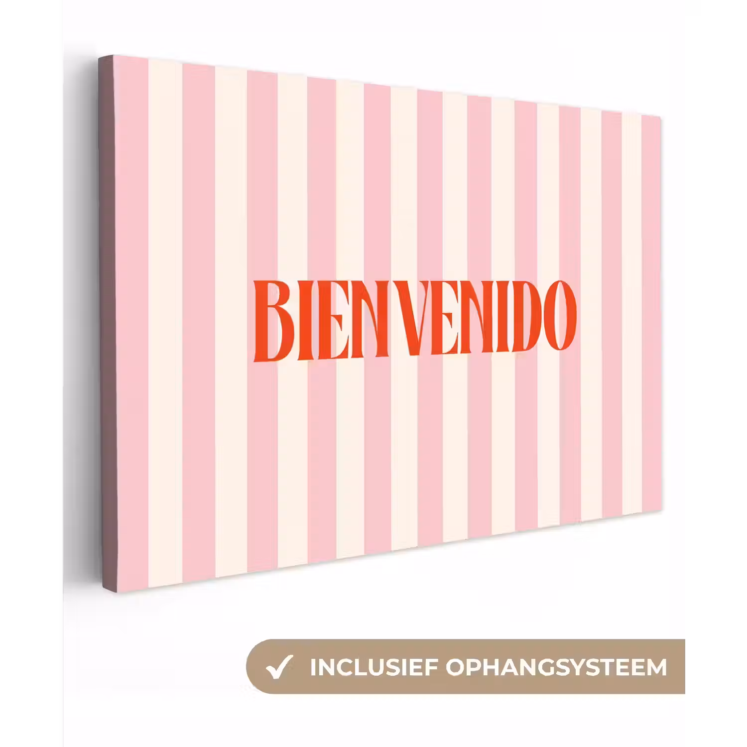Zachtroze - Rood - Strepen - Bienvenido canvas 2cm klein -3d