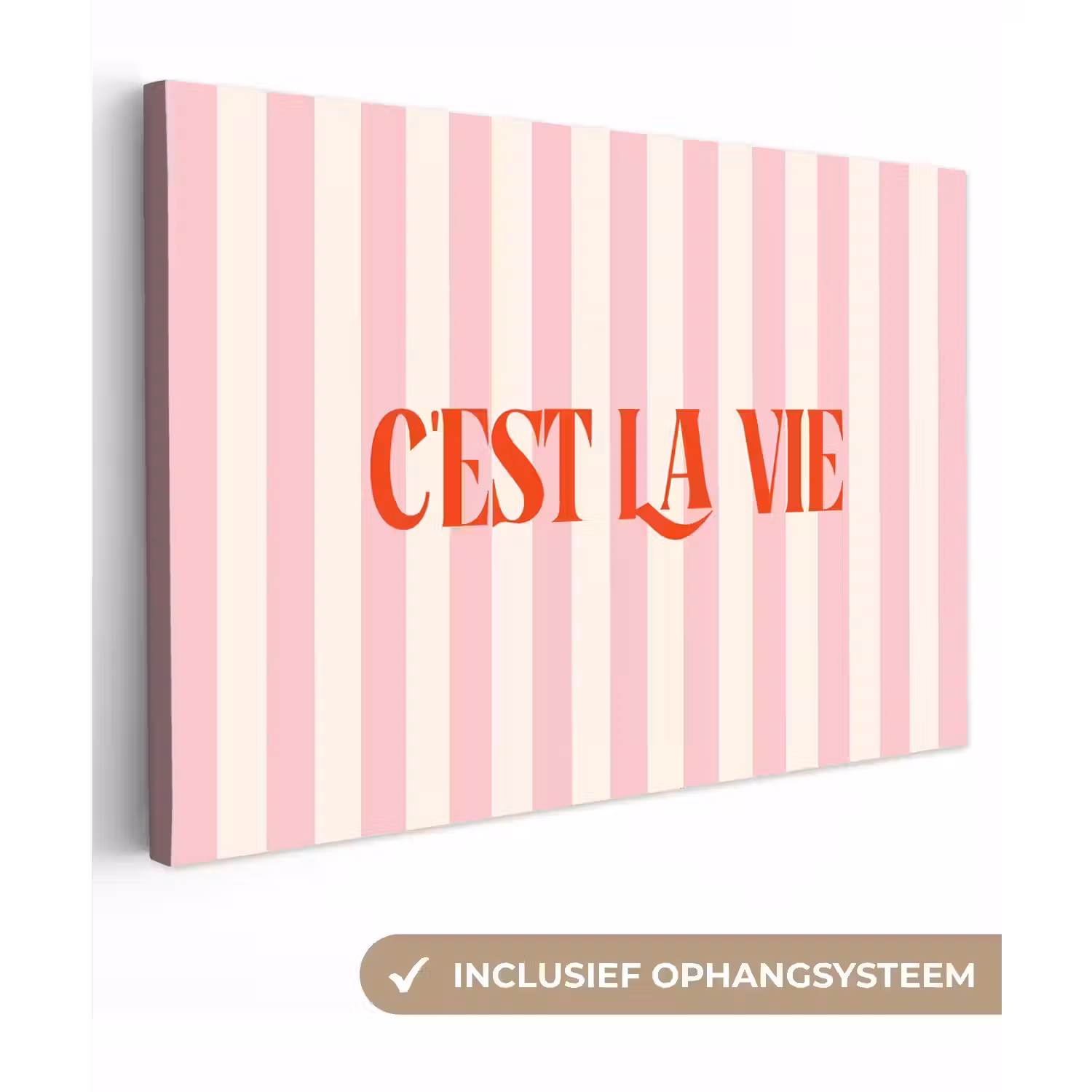 Zachtroze - Rood - Strepen - C'est La Vie canvas 2cm klein -3d