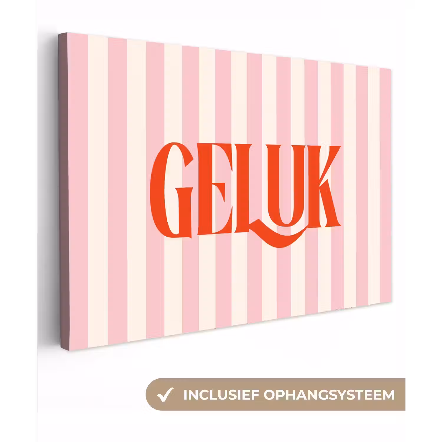 Zachtroze - Rood - Strepen - Geluk canvas 2cm klein -3d