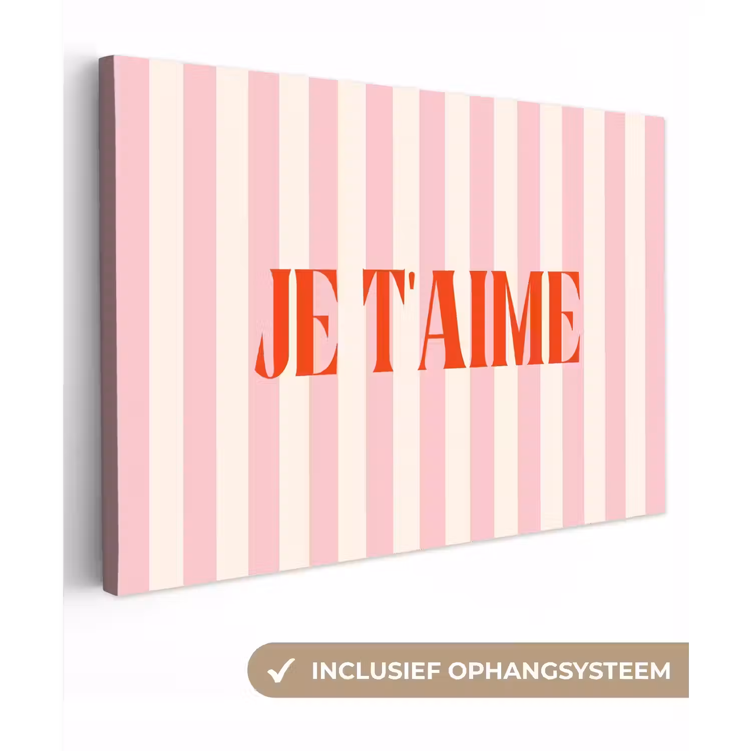 Zachtroze - Rood - Strepen - Je t'aime canvas 2cm klein -3d