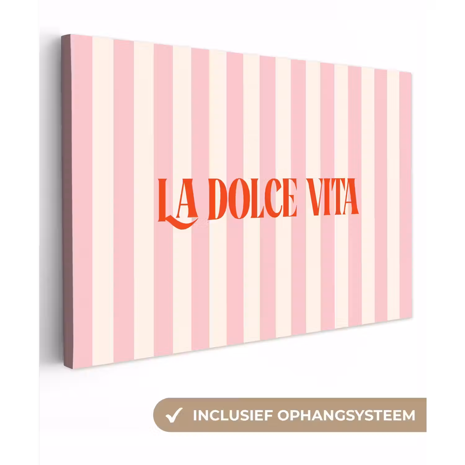 Zachtroze - Rood - Strepen - La Dolce Vita canvas 2cm klein -3d
