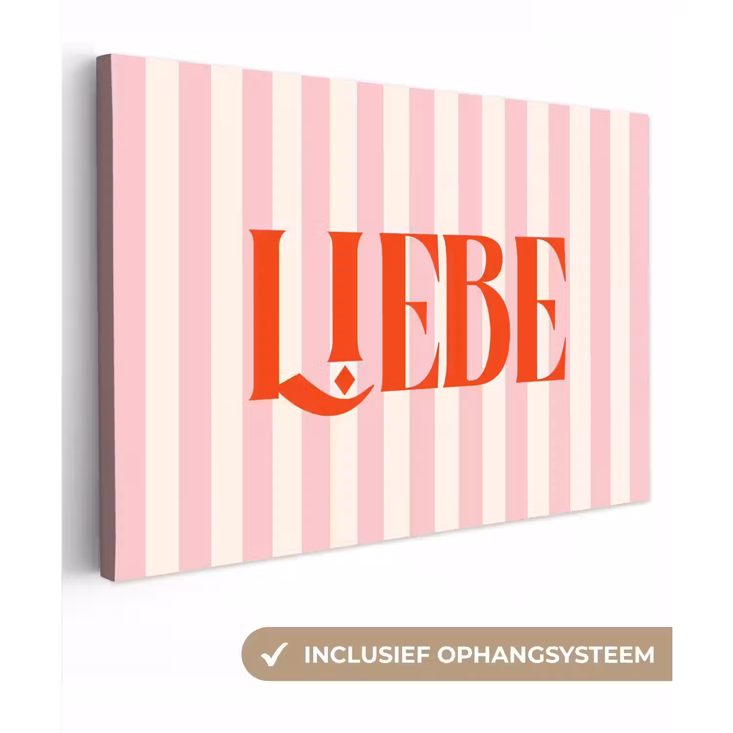 Zachtroze - Rood - Strepen - Liebe canvas 2cm klein -3d