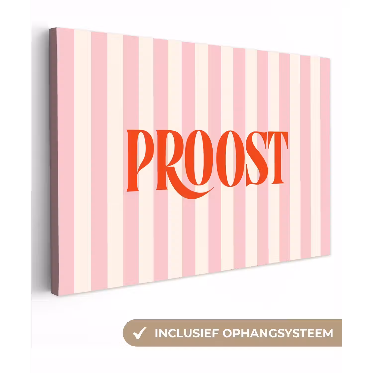 Zachtroze - Rood - Strepen - Proost canvas 2cm klein -3d