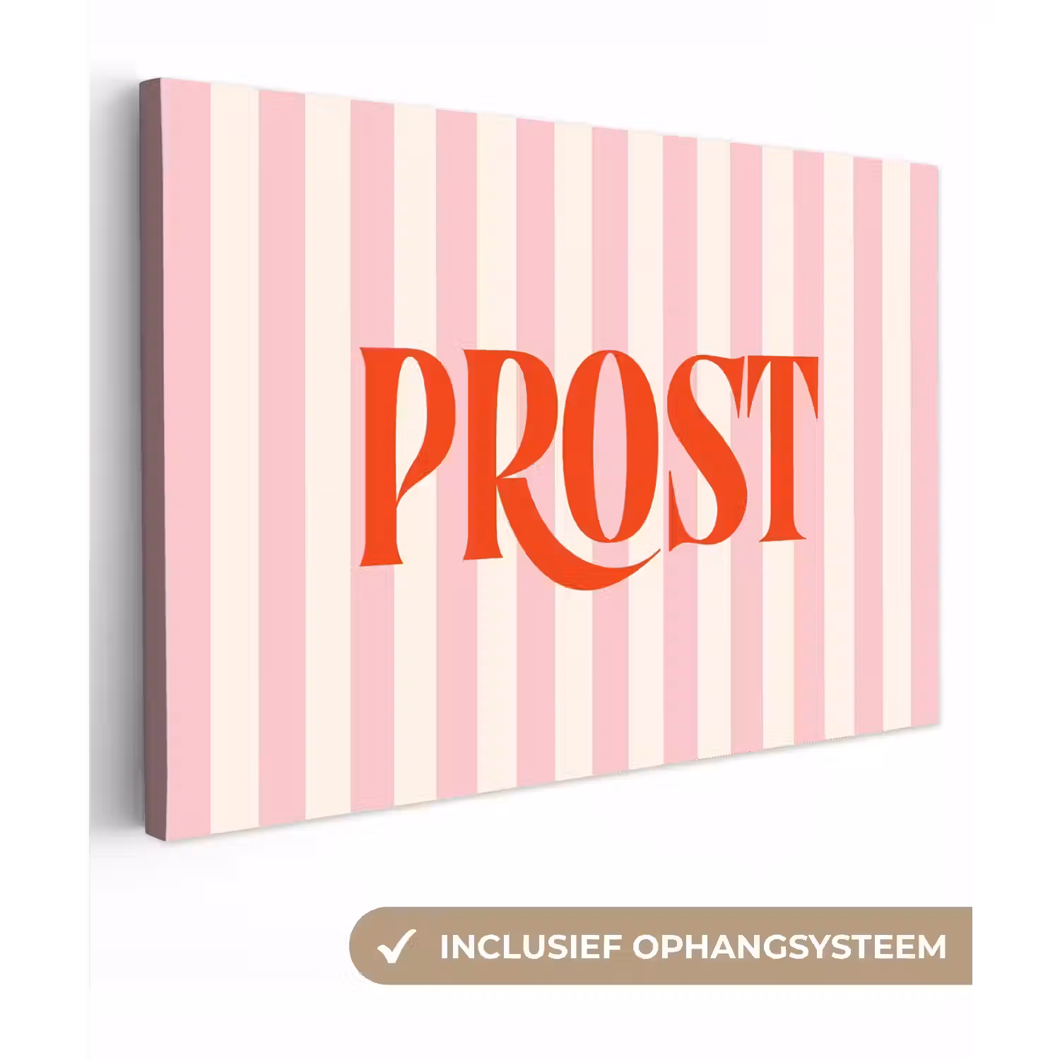 Zachtroze - Rood - Strepen - Prost canvas 2cm klein -3d