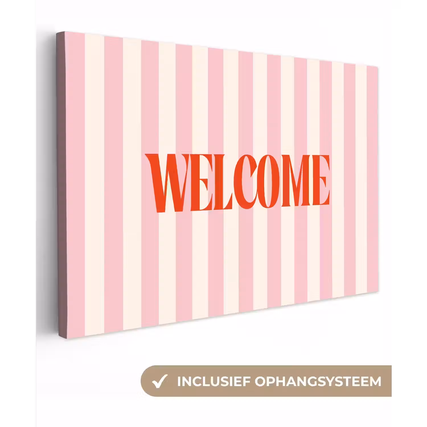 Zachtroze - Rood - Strepen - Welcome canvas 2cm klein -3d