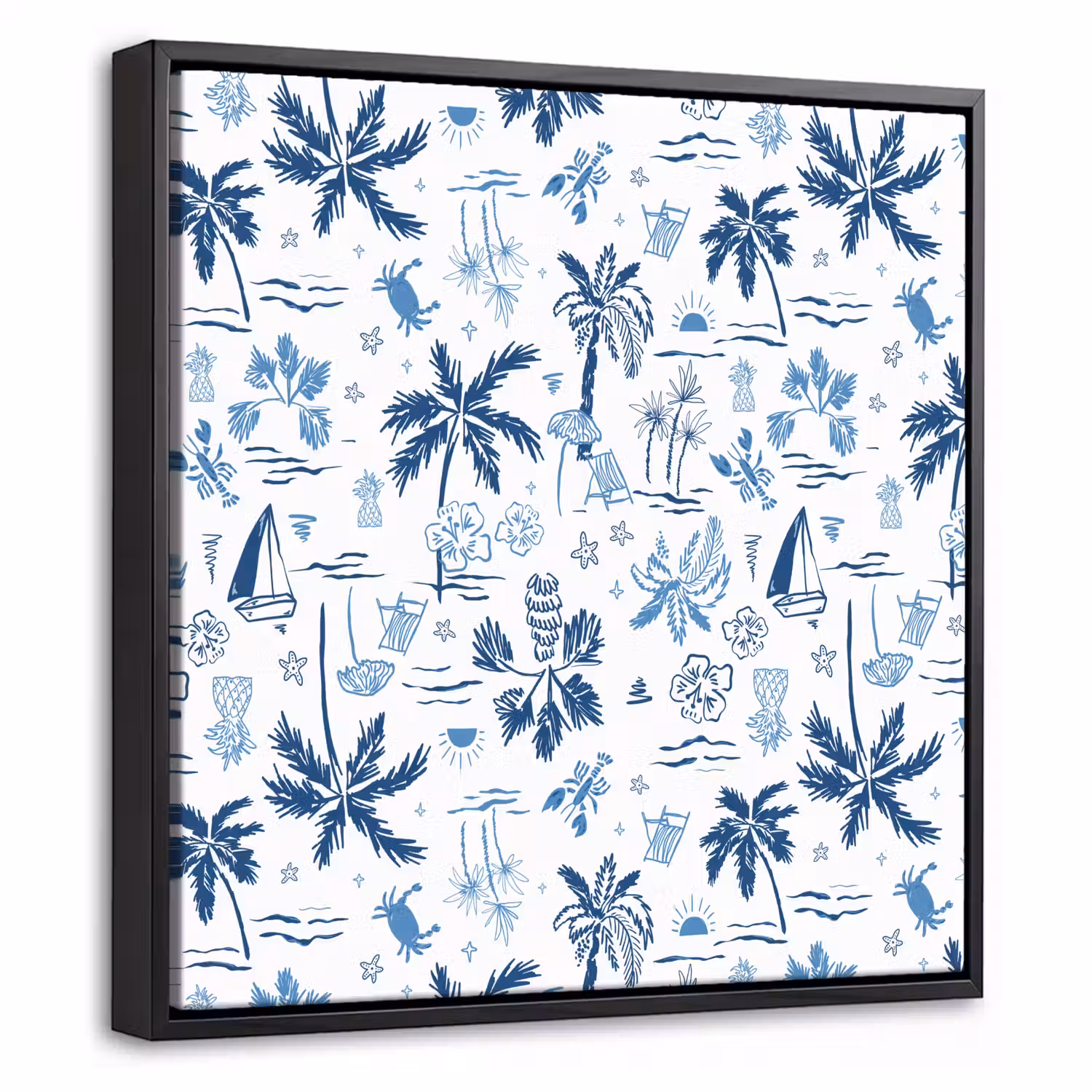 Zee - Patroon - Blauw - Wit Canvas met baklijst klein 1124 -threedimensional_3d_global