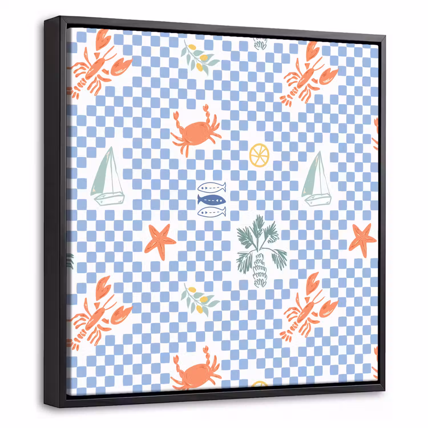Zee - Patroon - Zeilboot - Blauw Canvas met baklijst klein 1124 -threedimensional_3d_global