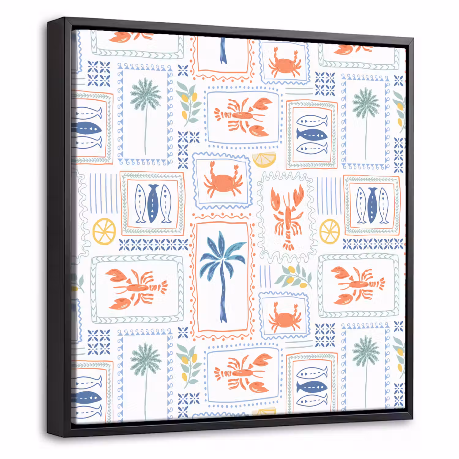 Zee - Zomer - Krab - Patroon Canvas met baklijst klein 1124 -threedimensional_3d_global