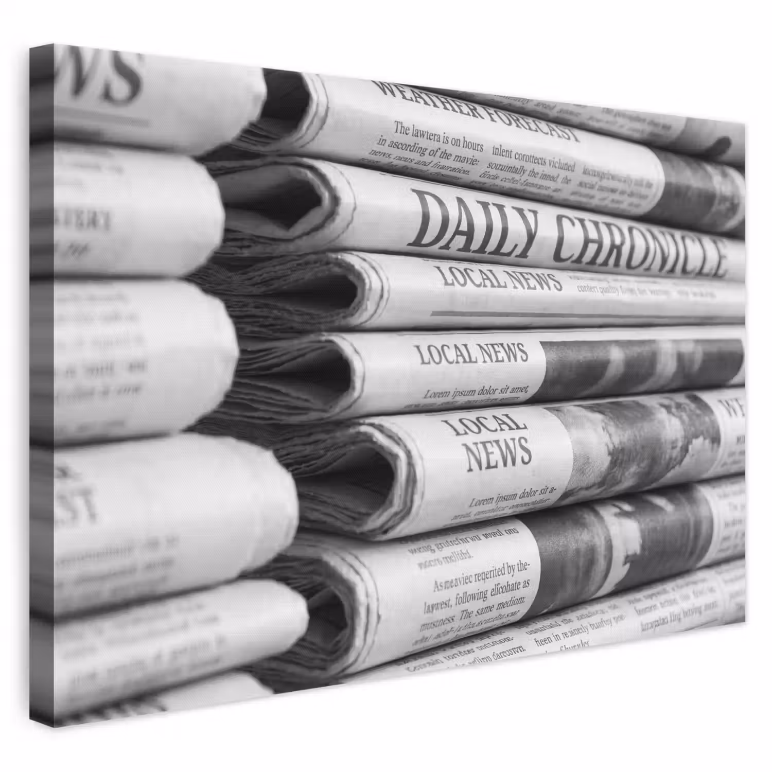 Krant - Stapel - Nieuws - Zwart-wit - Media canvas 2cm klein -3d
