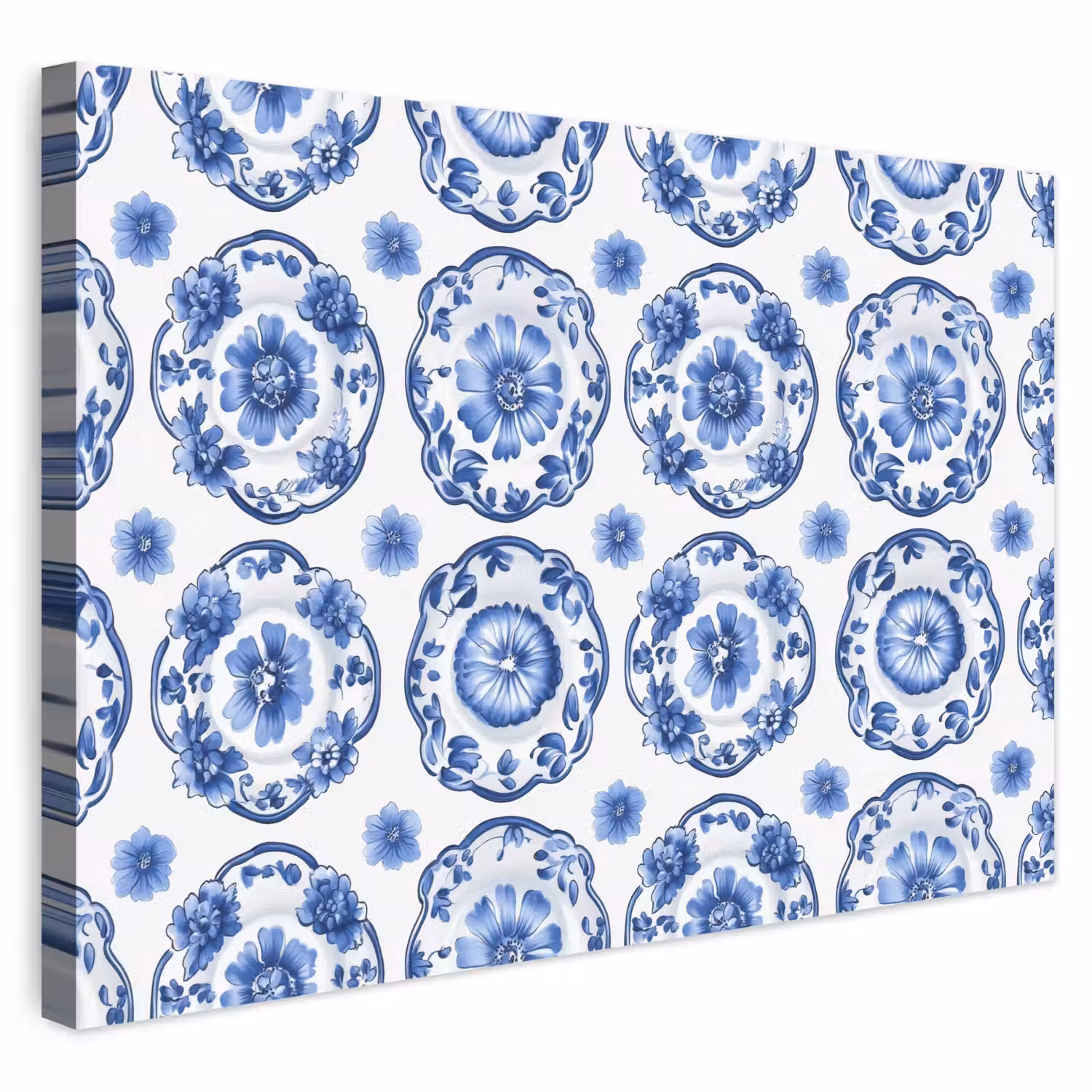 Sierborden - Bloemen - Blauw canvas 2cm klein 34 -3d