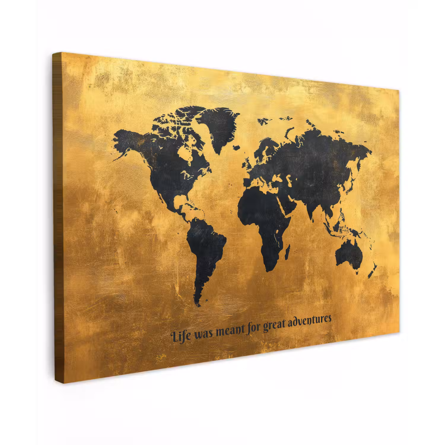 Quote - Goud - Wereldkaart - Zwart canvas 2cm klein -z3d